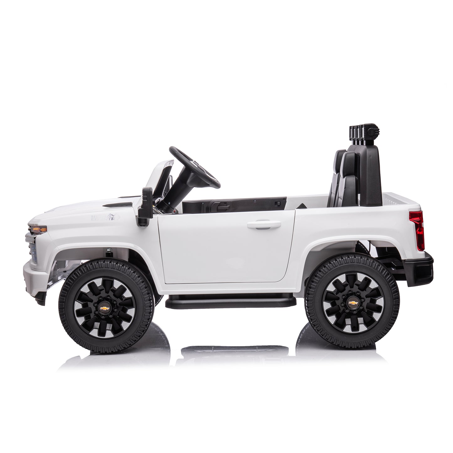 White, 24V 2 Seater Ride On Truck Car, Licensed Chevrolet Silverado HD Electric Car for Kids, 4WDmotors, with2.4G Remote Control, Metal Suspension, Soft Start, FM/Bluetooth/Music, LED Light,Toys Gifts