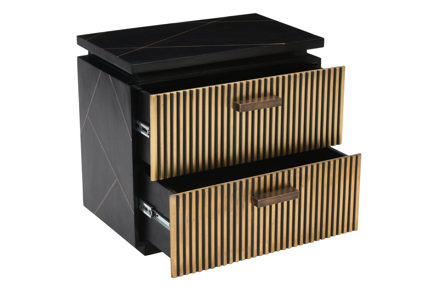 Allure Modern Style 2-Drawer Nightstand Made With Mango Wood and Finished with Brass Metal