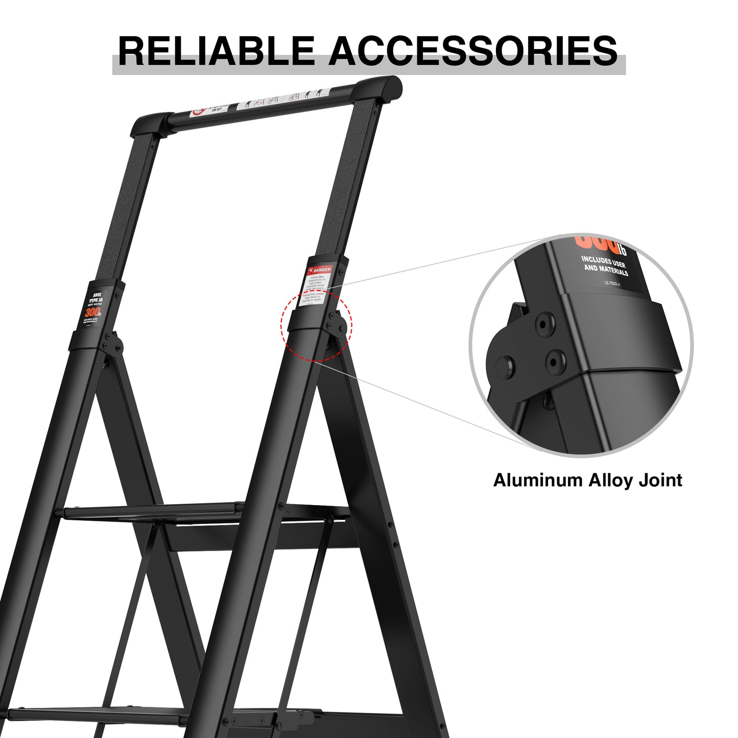 4 Step Ladder, Retractable Handgrip Folding Step Stool with Anti-Slip Wide Pedal, Aluminum Step Ladders 4 Steps, 300lbs Safety Household Ladder