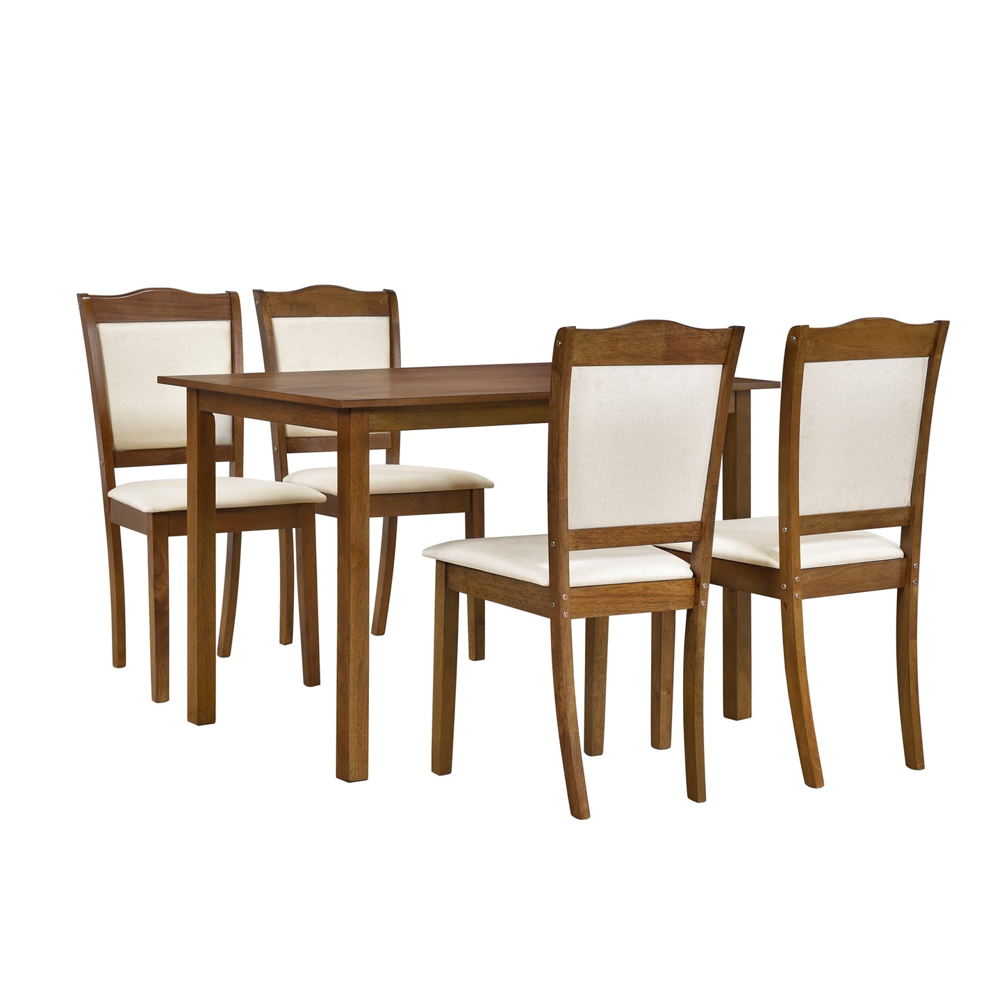 TREXM 5-Piece Wood Dining Table Set Simple Style Kitchen Dining Set Rectangular Table with Upholstered Chairs for Limited Space (Walnut)