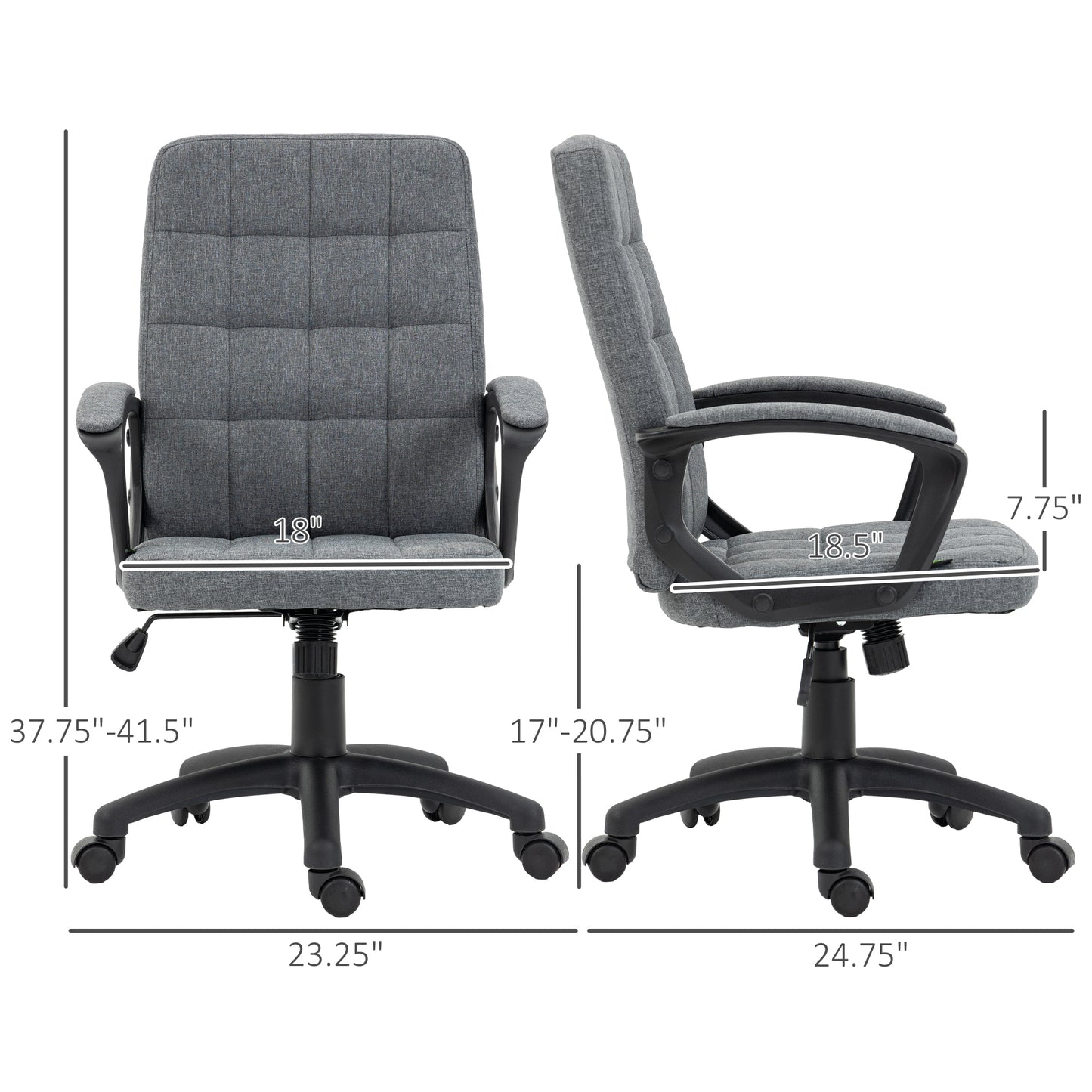 Vinsetto Fabric Office Chair, Computer Desk Chair, Swivel Task Chair with Arms, Adjustable Height, Swivel Wheels, Mid Back, Charcoal Gray