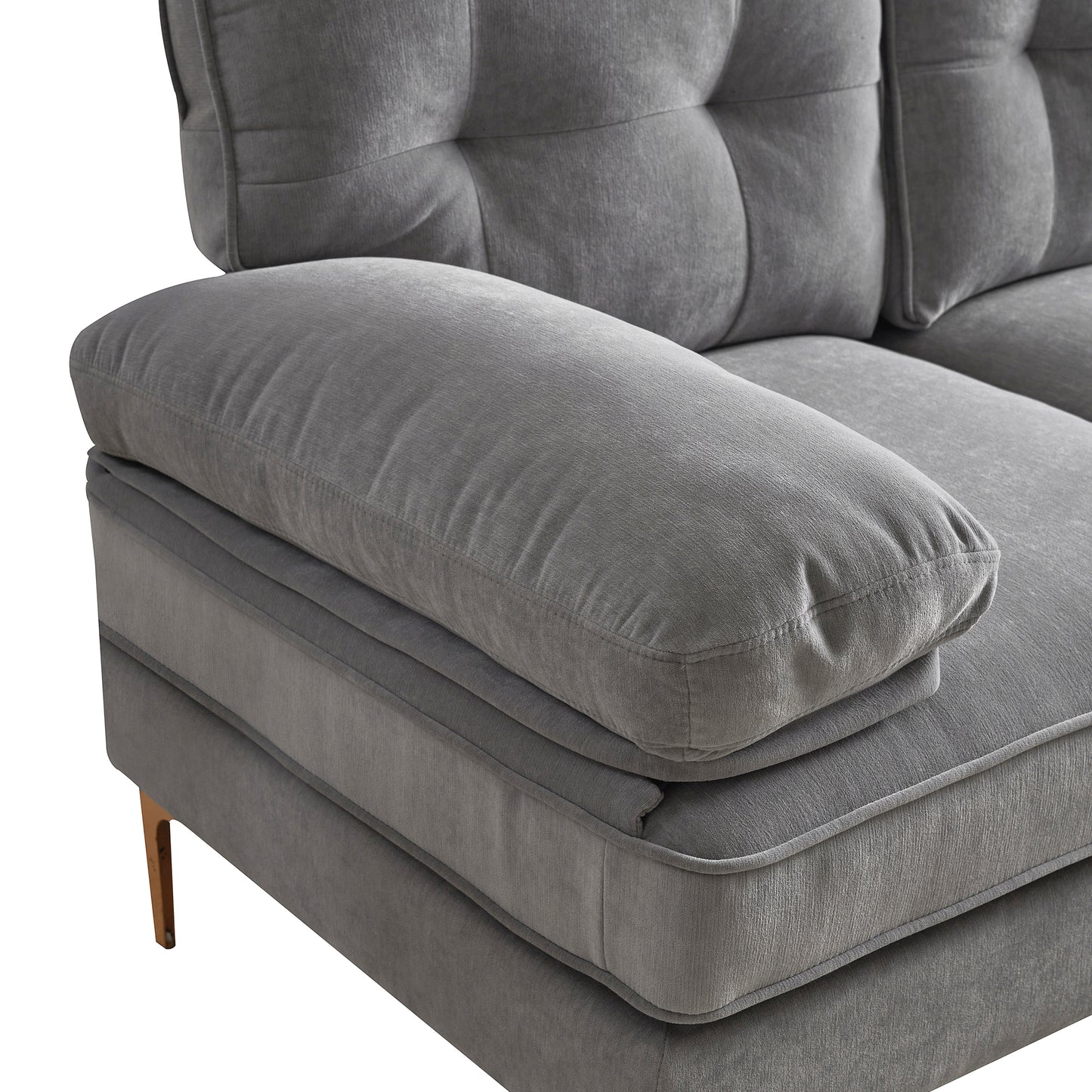 Modern Velvet L-Shaped Sectional Sofa in Light Grey