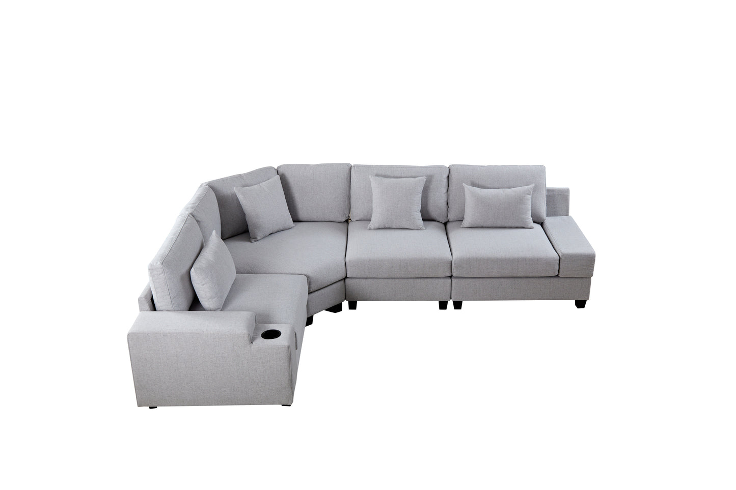 U_Style Stylish Modular Sofa Sectional with Polyester Upholstery with 4 Pillows, 1 Cup Holder with Free Combination for Living Room