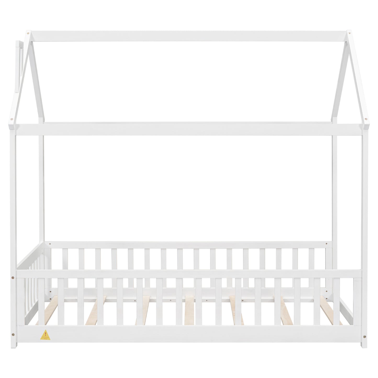 Twin House Bed with Guardrails, Slats ,White