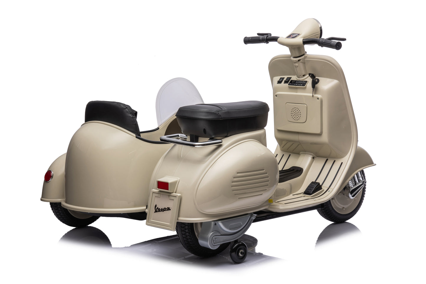 12V LICENSED Vespa Scooter Motorcycle with Side Car for kids, Gray