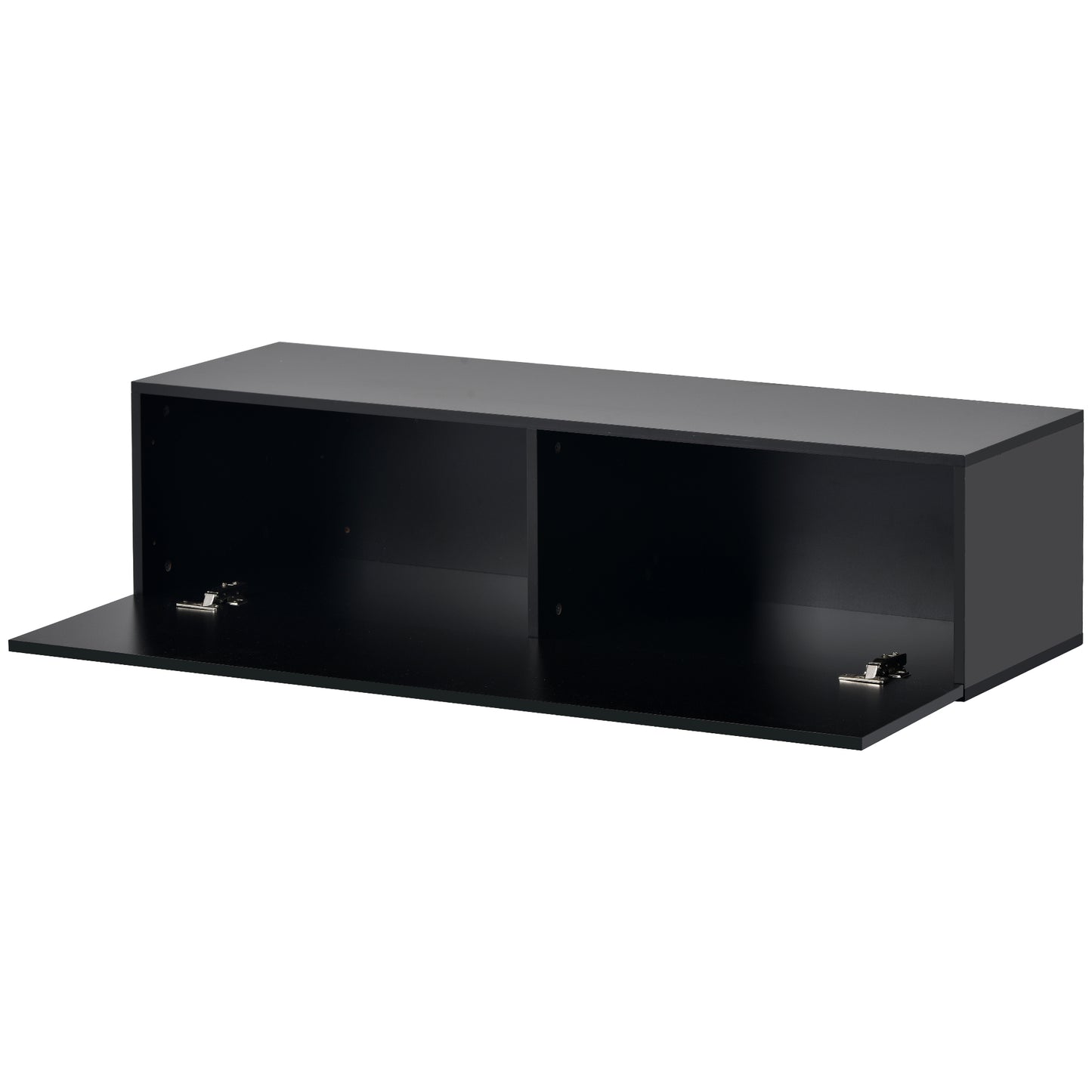 Modern Black Wall Mount Floating TV Stand with LED Lights and Media Storage