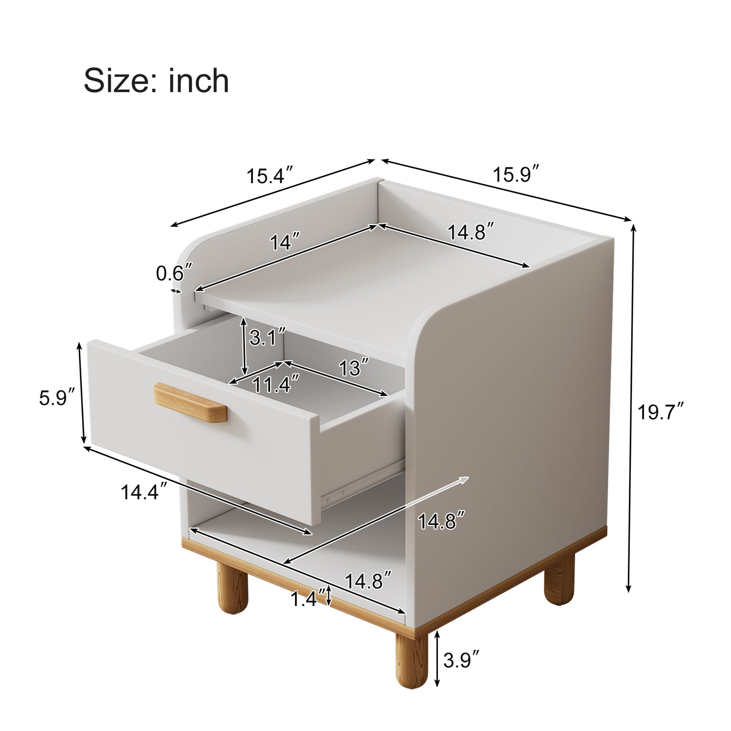 Modern Simple Style White Modern Nightstand, One Drawer Kids Night Stand for Bedroom, End Side Table with Open Storage Shelf