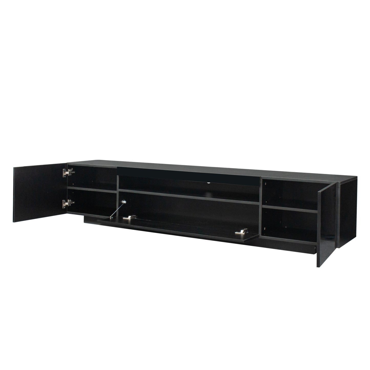 Sleek Black TV Stand with LED Lights and Storage Drawers