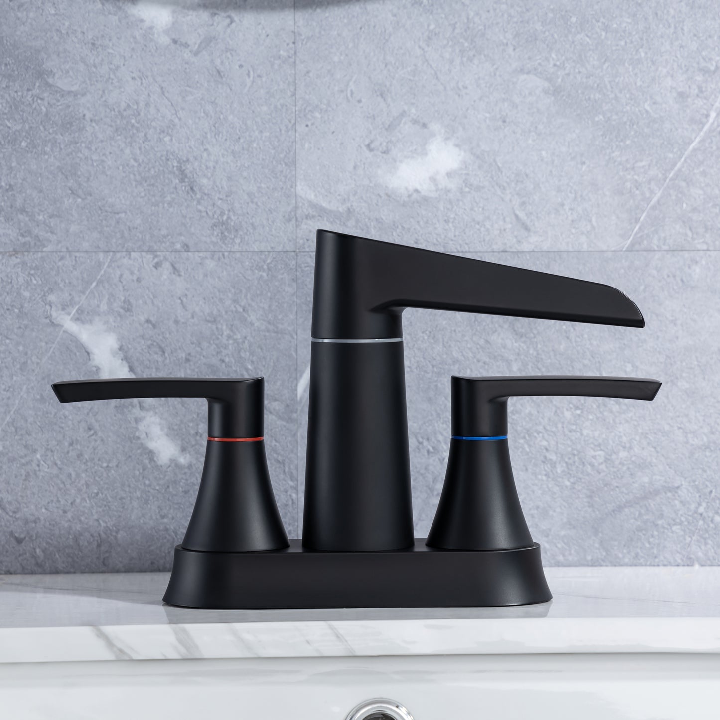 WaterSong Matte Black 2-Handle Bathroom Sink Faucet with Waterfall Spout