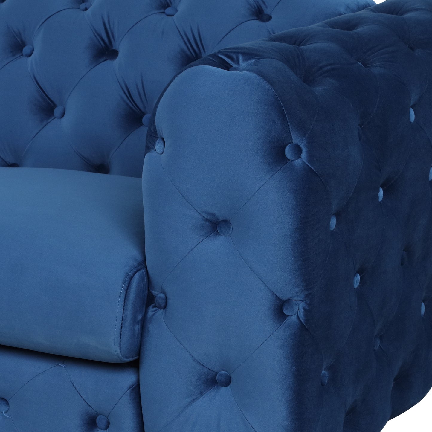 Elegant 40.5 Blue Velvet Upholstered Single Sofa with Button Tufted Back