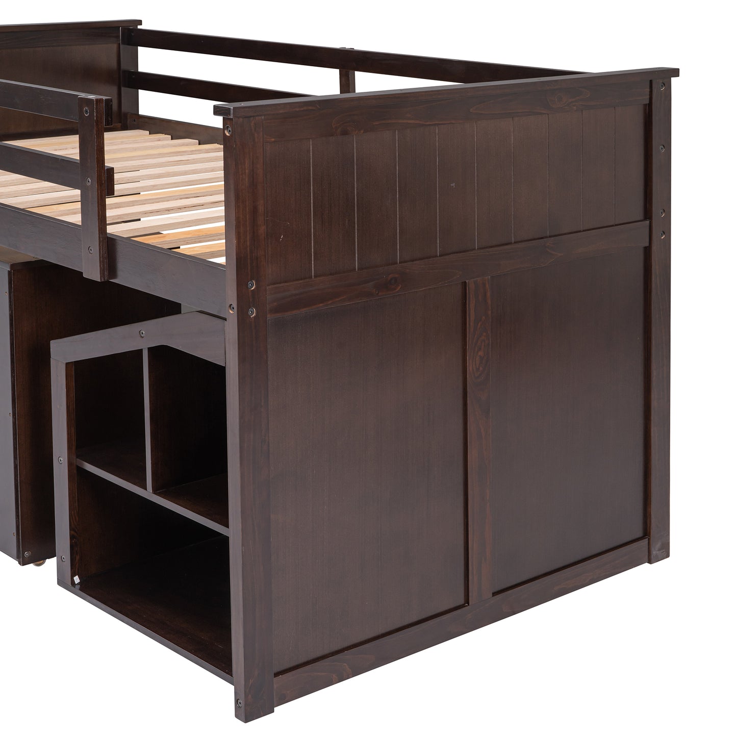 Loft Bed Low Study Twin Size Loft Bed With Storage Steps and Portable,Desk,Espresso(: LT000101AAP)