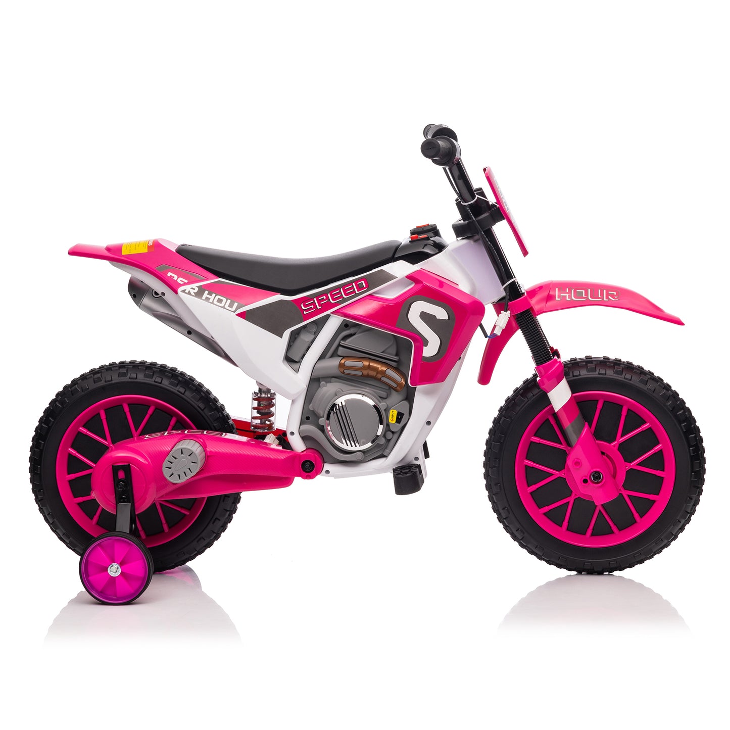 12V Kids Ride on Toy Motorcycle, Electric Motor Toy Bike with Training Wheels for Kids 3-6, Rose Red