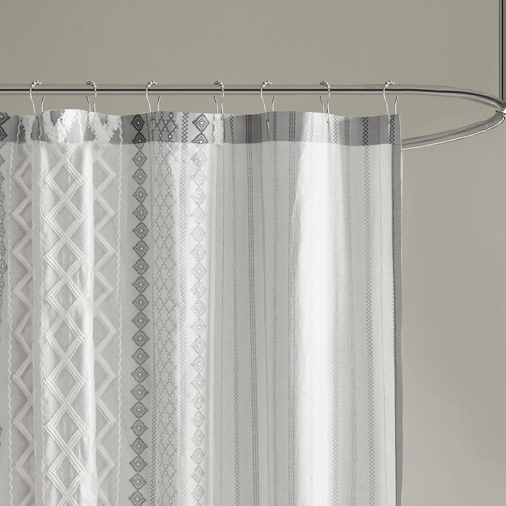 INK+IVY Imani Cotton Shower Curtain with Chic Chenille Stripe