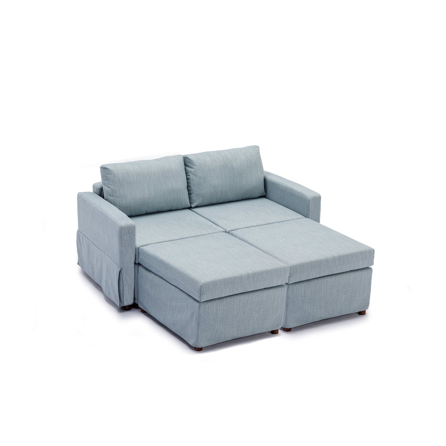 Light Blue 2 Seat Sectional Sofa Set with Ottoman and Removable Washable Cushions