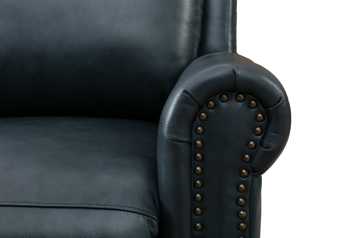 Luxurious Navy Genuine Leather Manual Recliner