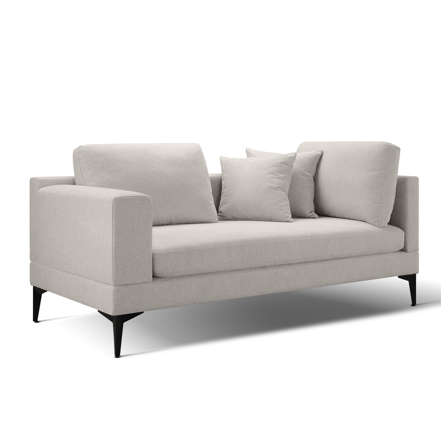 Luxury Modern 2 Seater Couch for Living Room, Fabric Couch With Removable Sofa Cushions and  Reverible Armes , Stable Metal Legs , 2 Pillows and 1 Back Cushion, Texture Champange