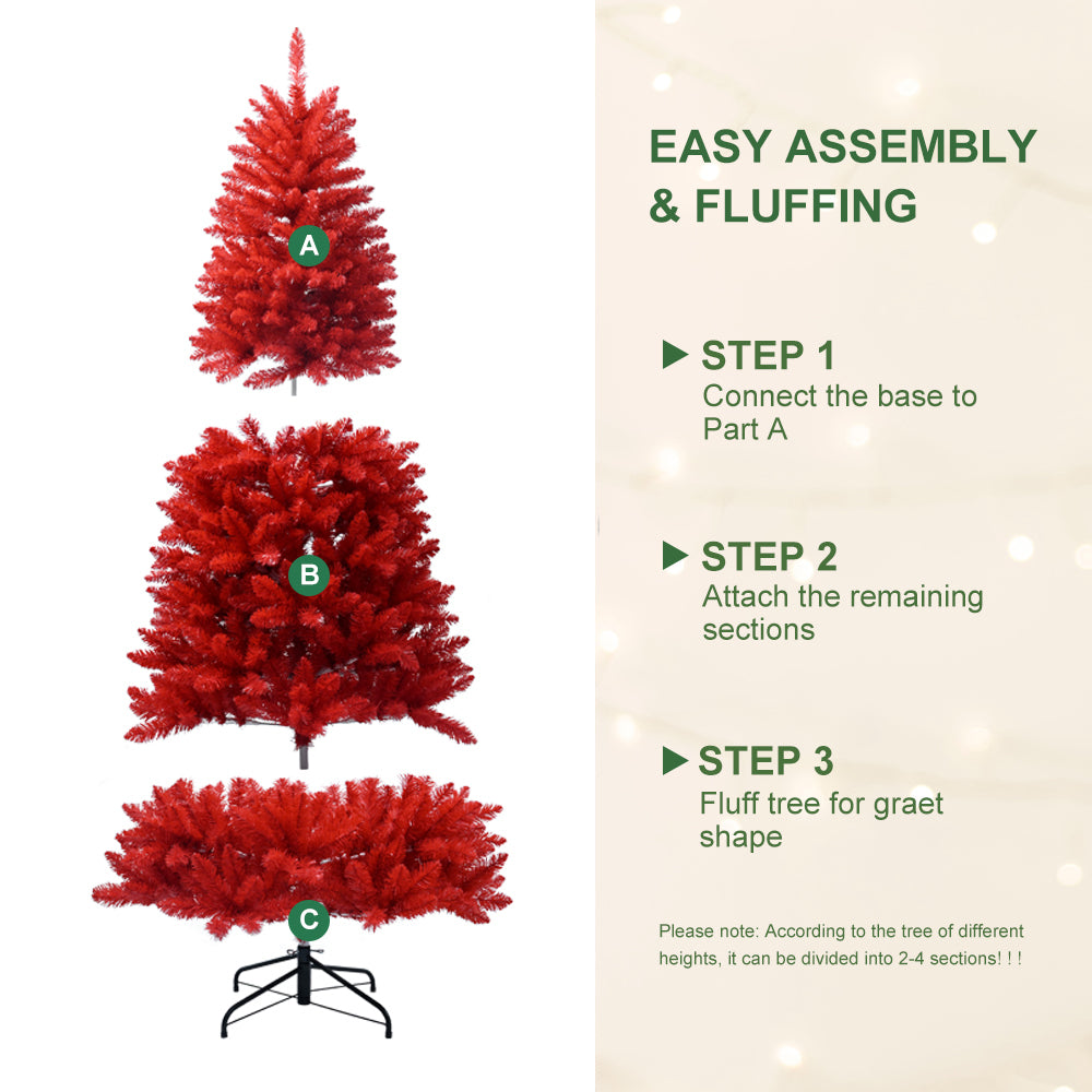 6FT Vibrant Red Fireproof PVC Automatic Artificial Christmas Tree