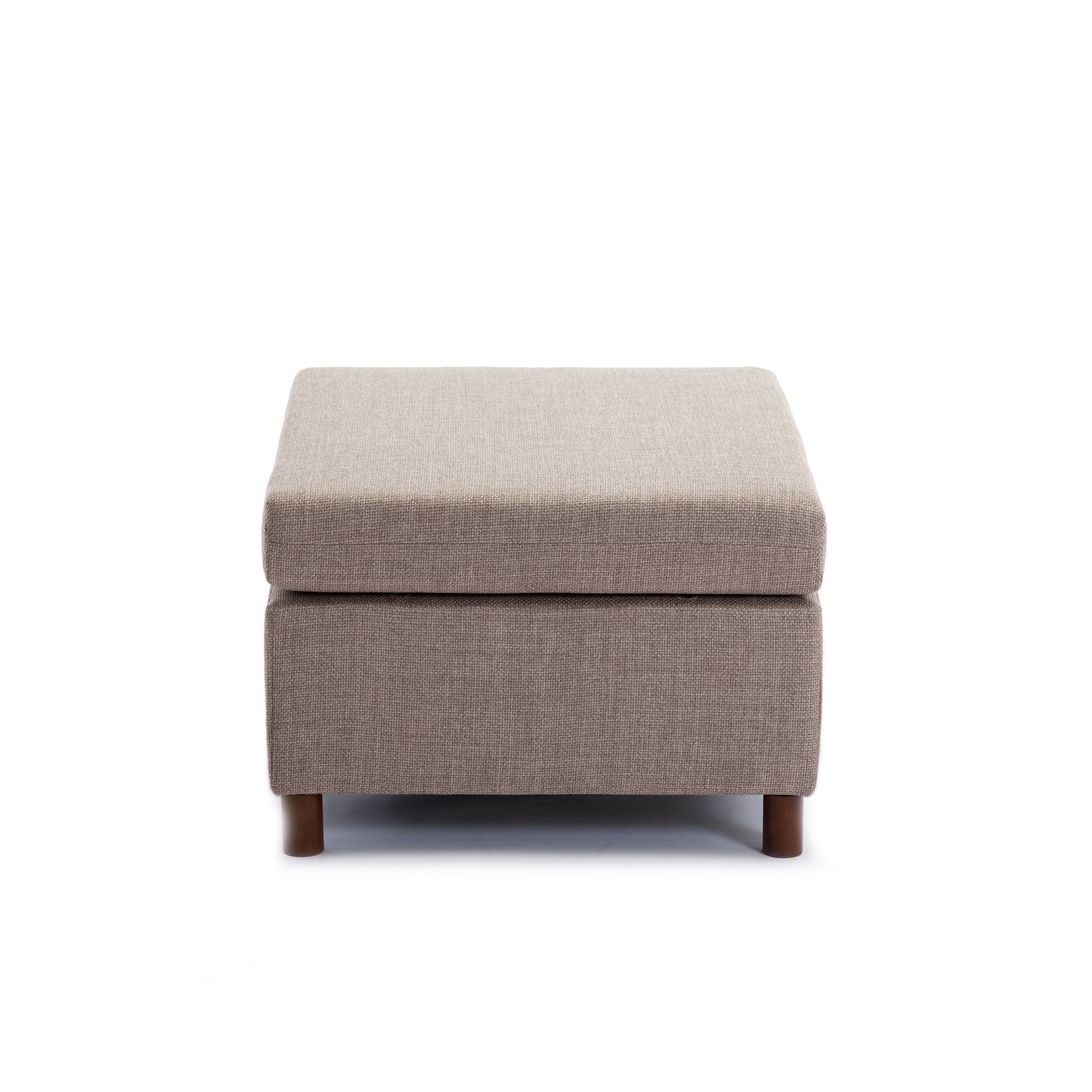 4 Seat Sectional Sofa with Ottoman, Brown Linen, Sturdy Wood Frame, High-Density Sponge Padding