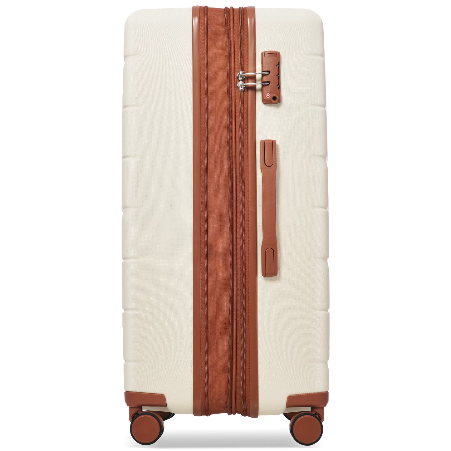 Luggage Sets 4 Piece, Expandable ABS Durable Suitcase with Travel Bag, Carry On Luggage Suitcase Set with 360° Spinner Wheels, ivory and brown