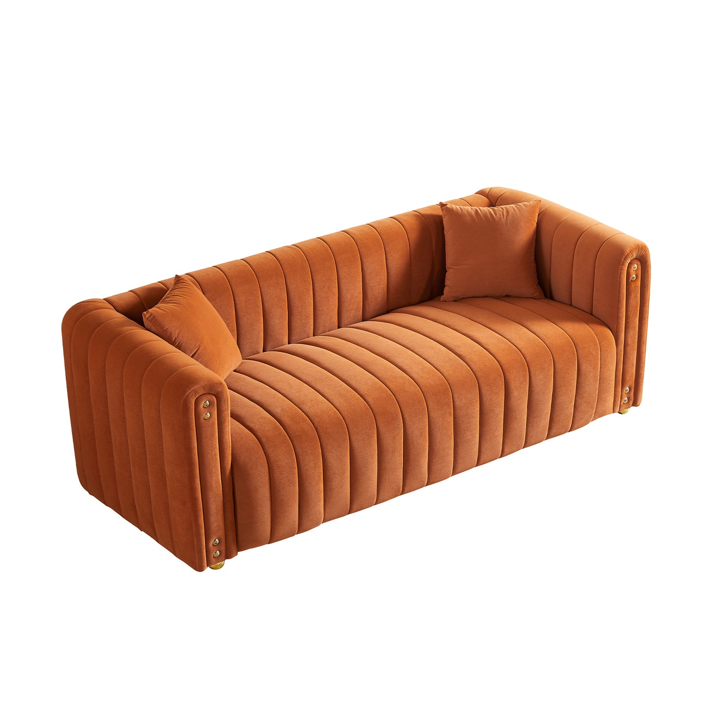 Comfortable 79.92 Orange Velvet Sofa with Vertical Channel Tufting