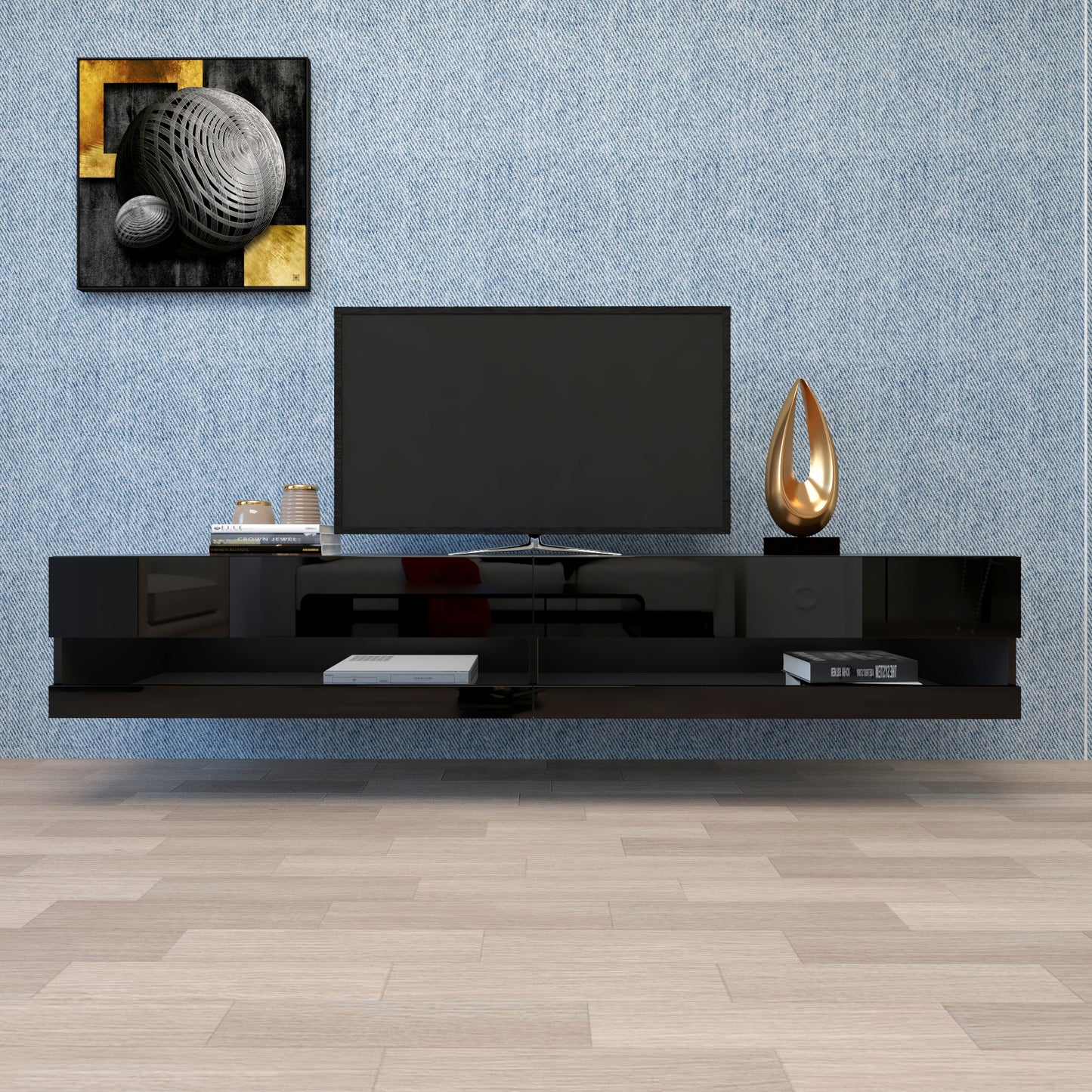 Sleek 80 TV Stand with LED Ambient Lighting - Black