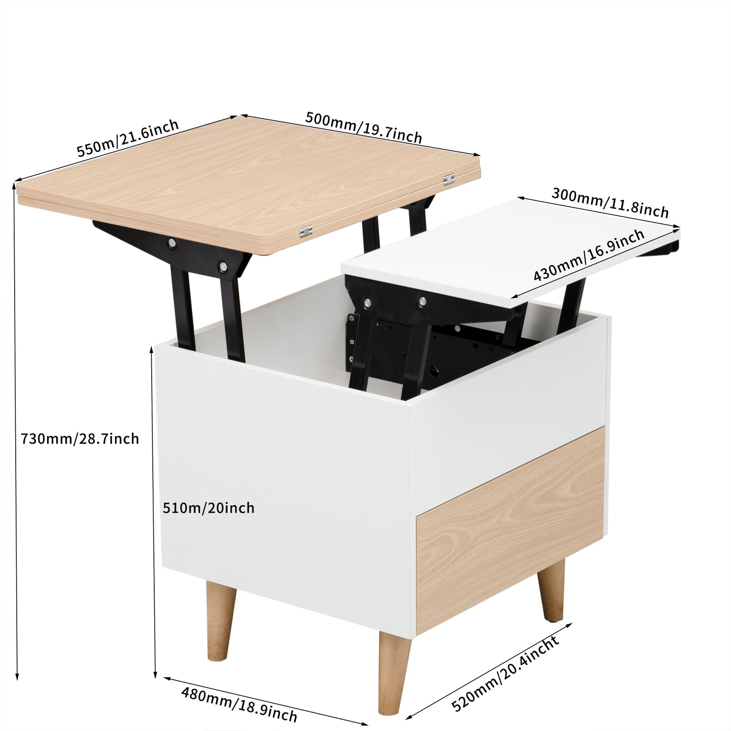 Oak Extendable Coffee Table with Storage & Lift Top