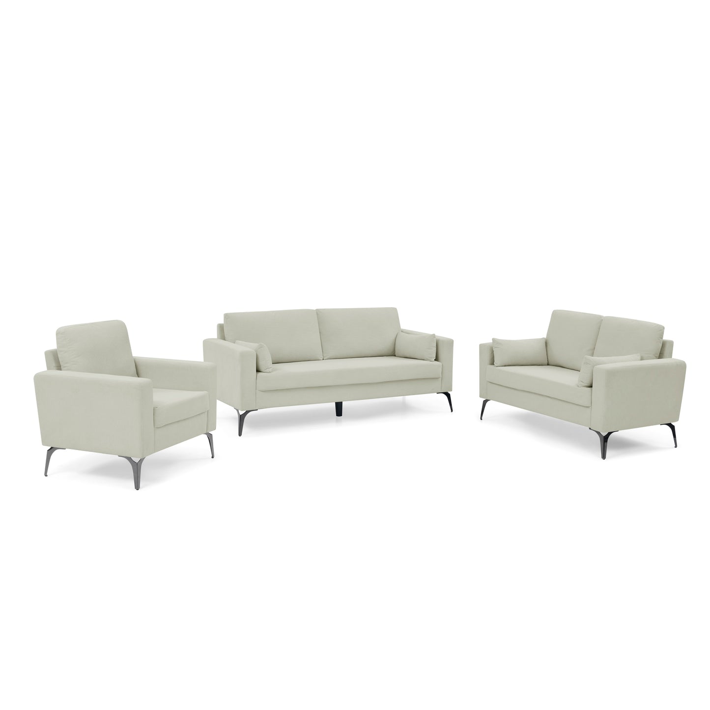 3-Piece Corduroy Beige Living Room Sofa Set with 3-Seater Sofa, Loveseat, and Sofa Chair