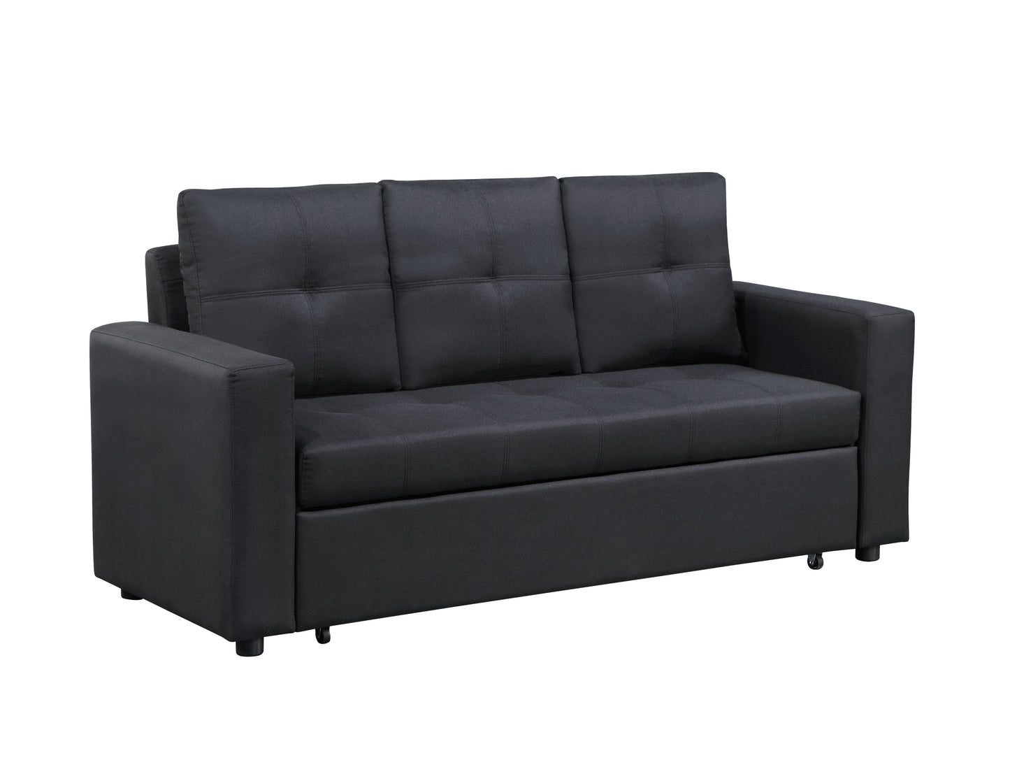 Aiden Black Linen Fabric Sleeper Sofa with Tufting