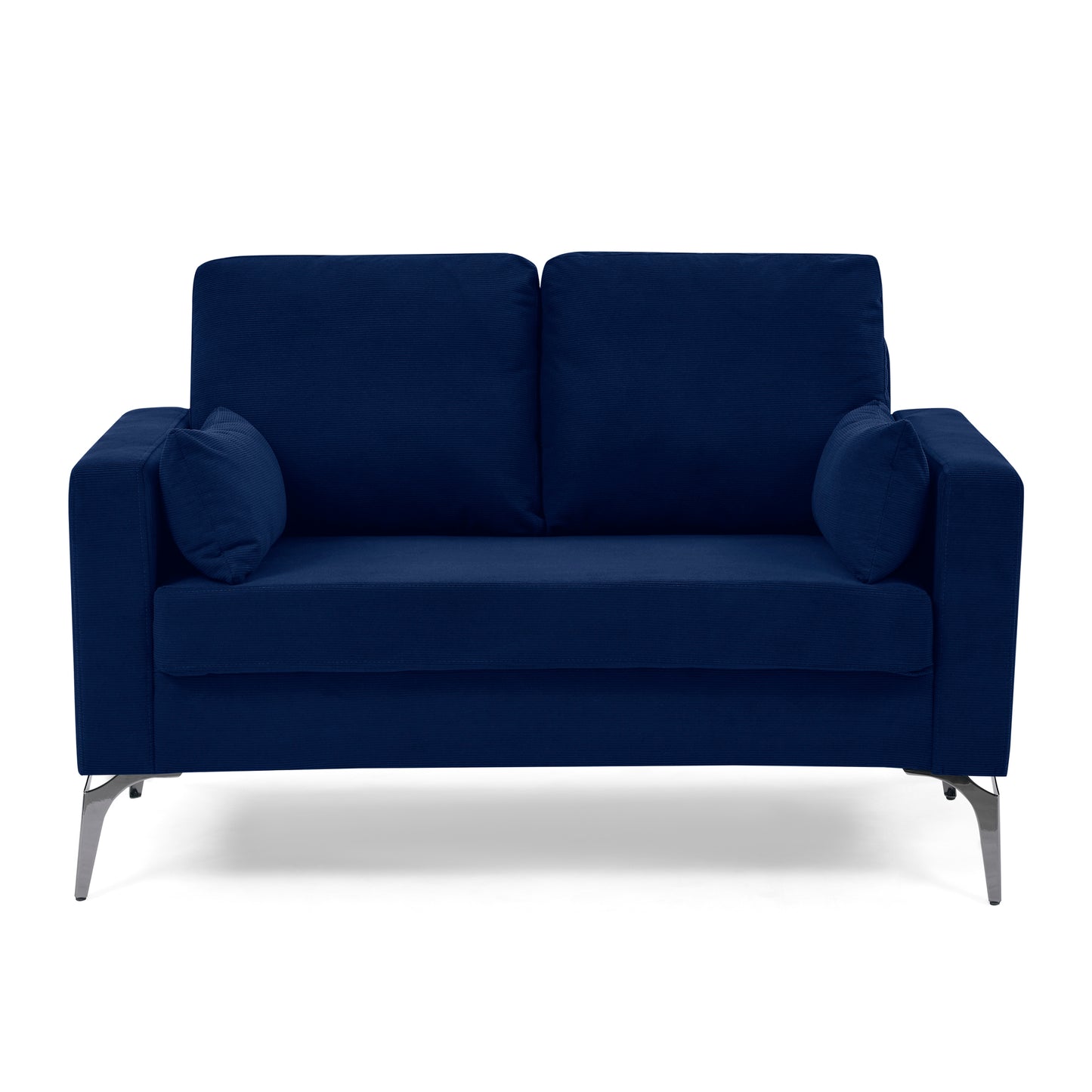 Loveseat Living Room Sofa,with Square Arms and Tight Back, with Two Small Pillows,Corduroy Navy