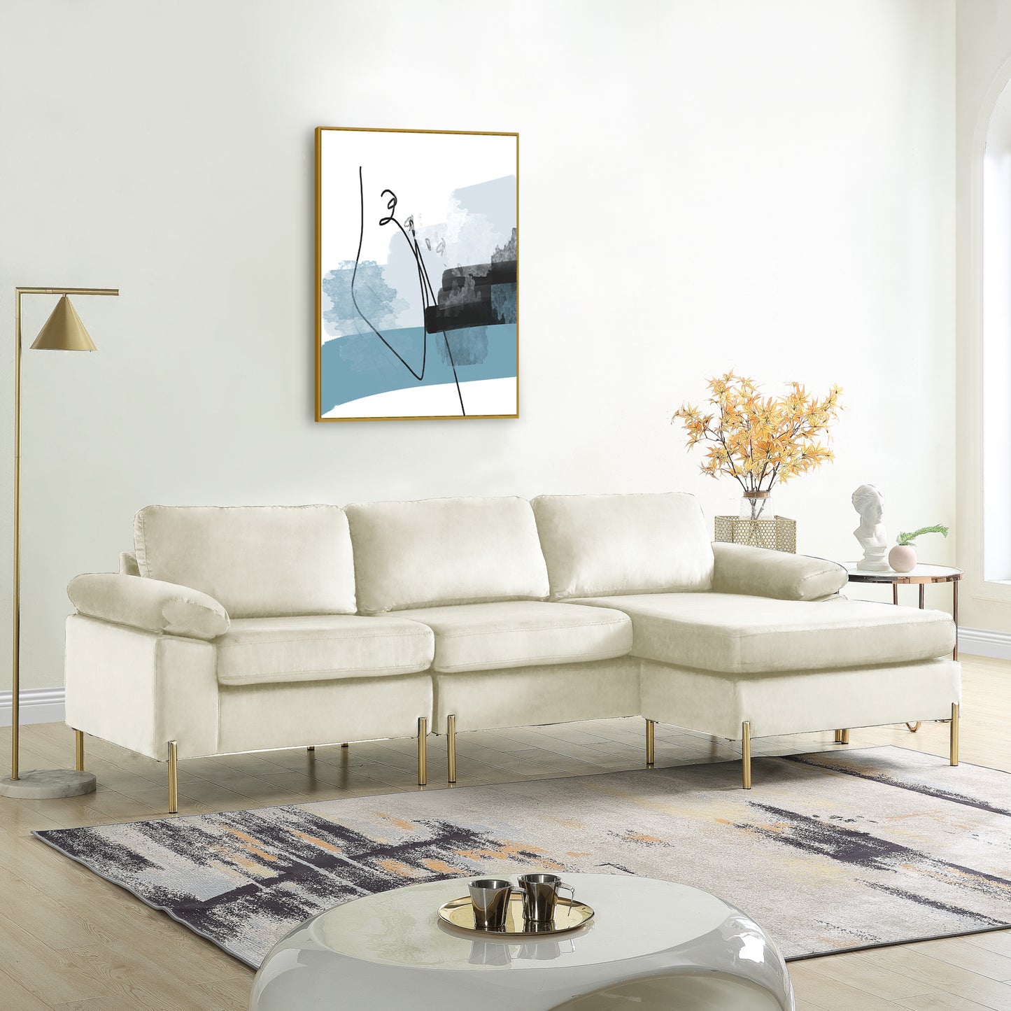 Shannon Velvet Sectional Sofa with Chaise