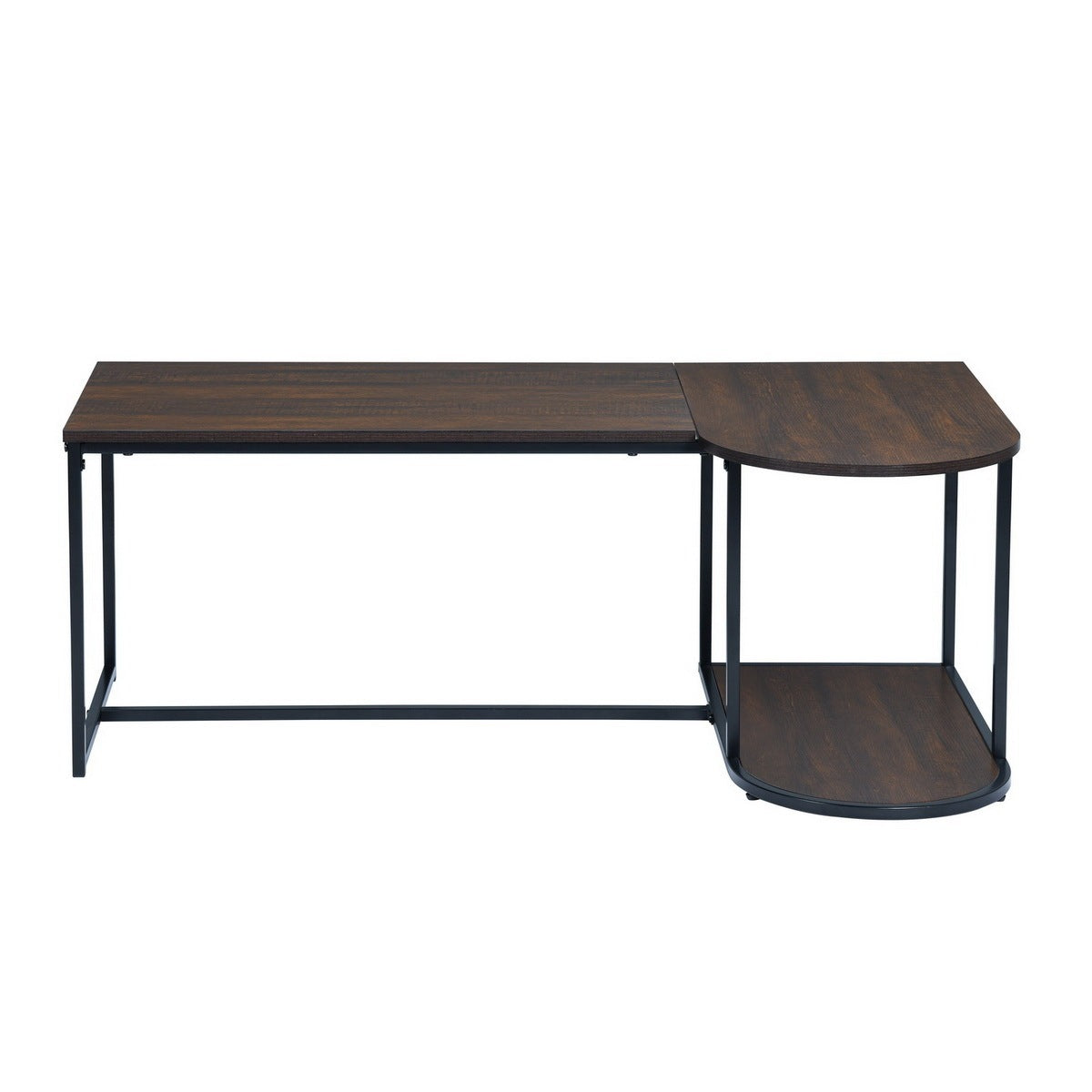 Walnut Wood Grain Top Coffee Table with Metal Frame