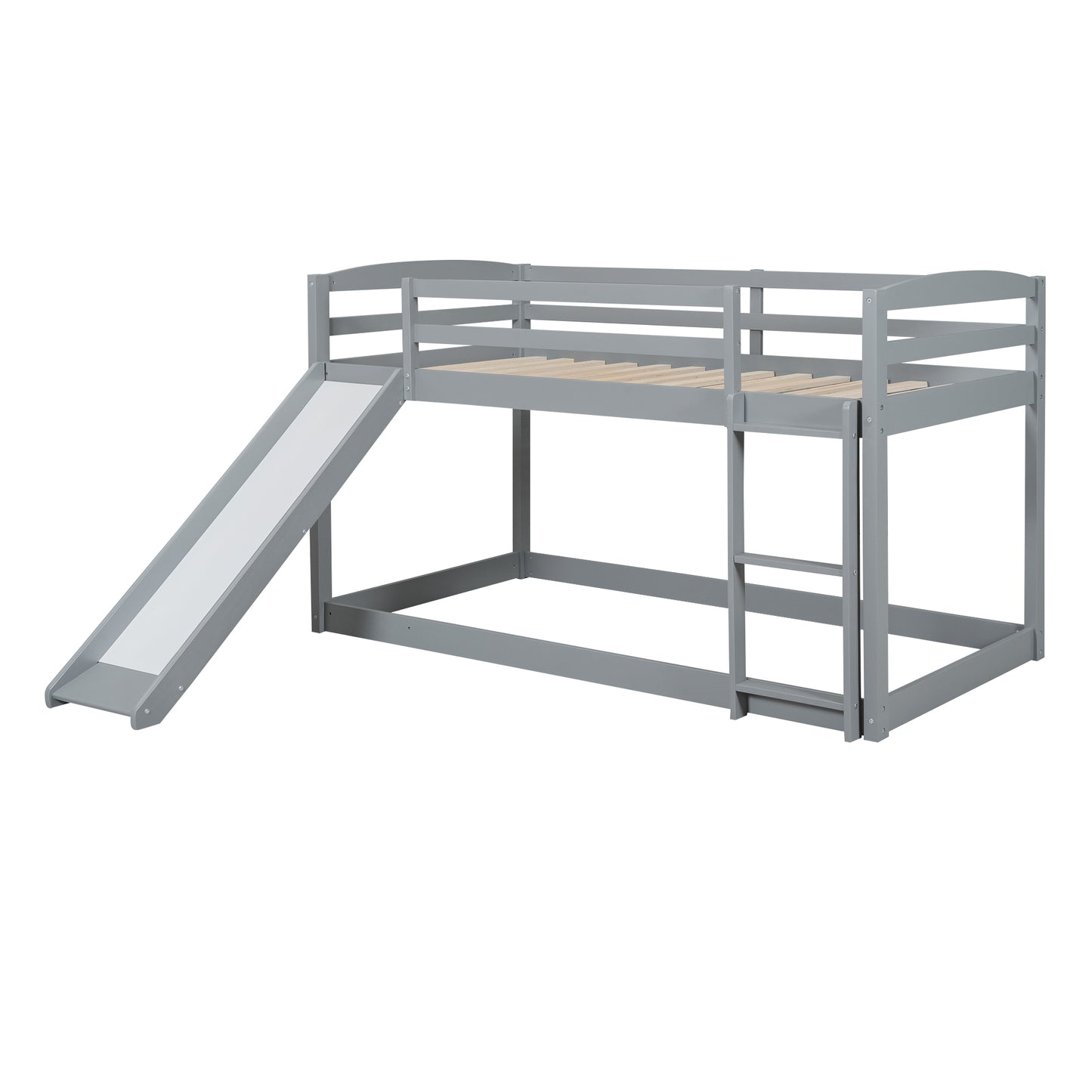 Convertible Gray Twin Bunk Bed with Slide, Ladder, and Playful Design