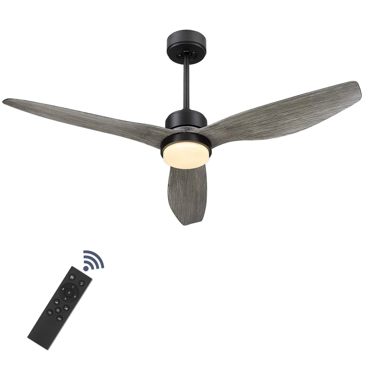 52 Inch Wood Color LED Propeller Ceiling Fan with Remote Control