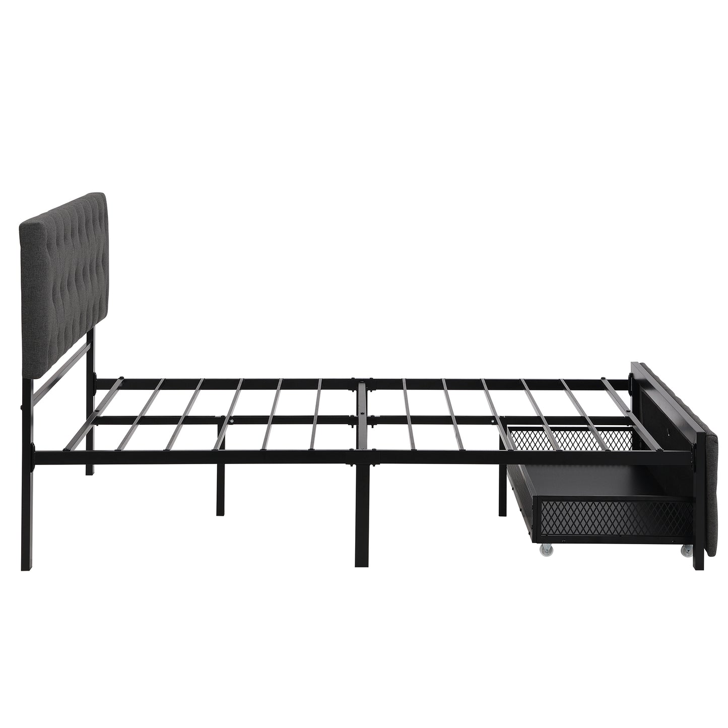 Full Size Storage Bed Metal Platform Bed with a Big Drawer - Gray