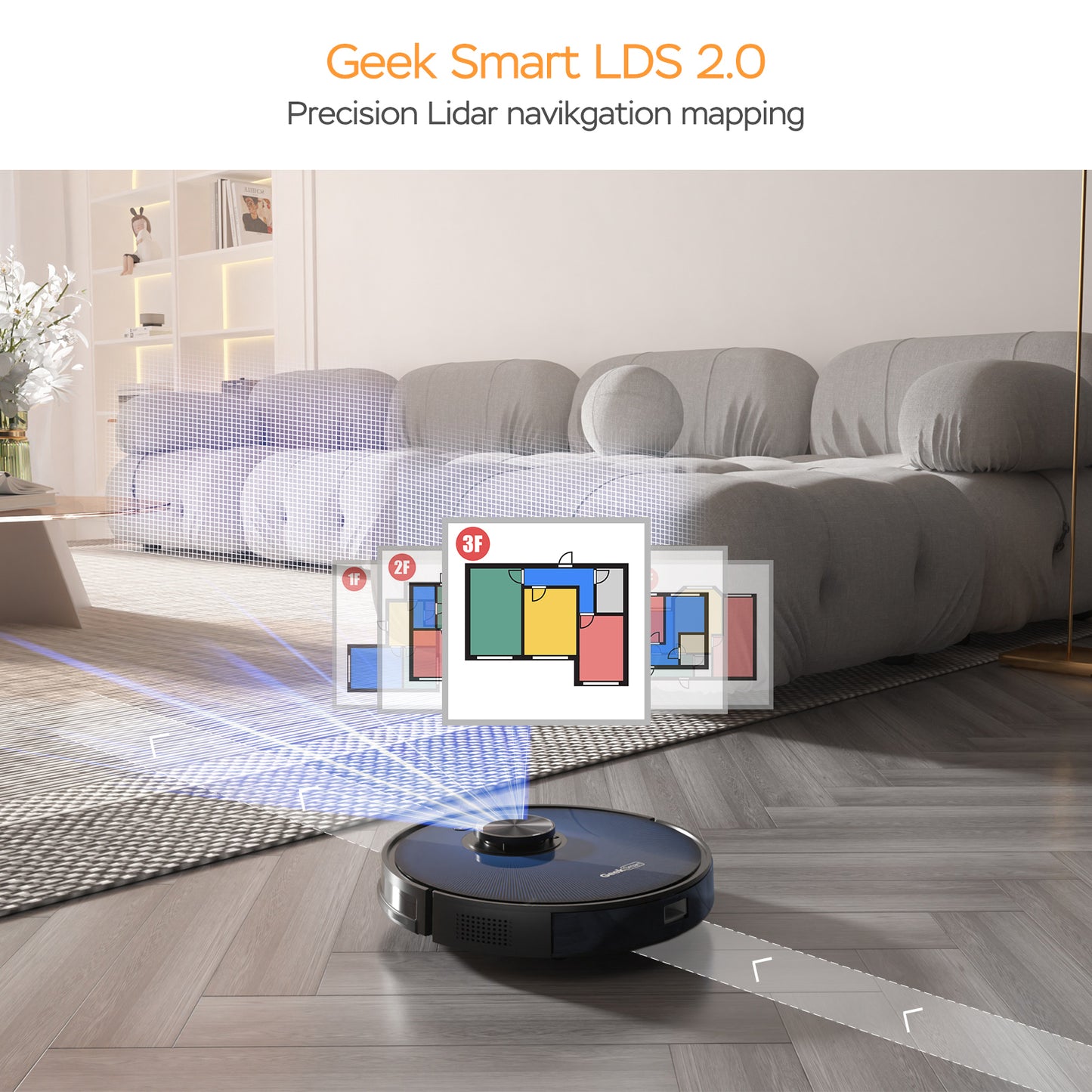 Effortless Cleaning Solution: Geek Smart L7 Robot Vacuum Cleaner and Mop, Smart Navigation, Wi-Fi Connectivity, Room Selection Feature, MAX 2700 PA Suction, Suitable for Pets and Spacious Homes