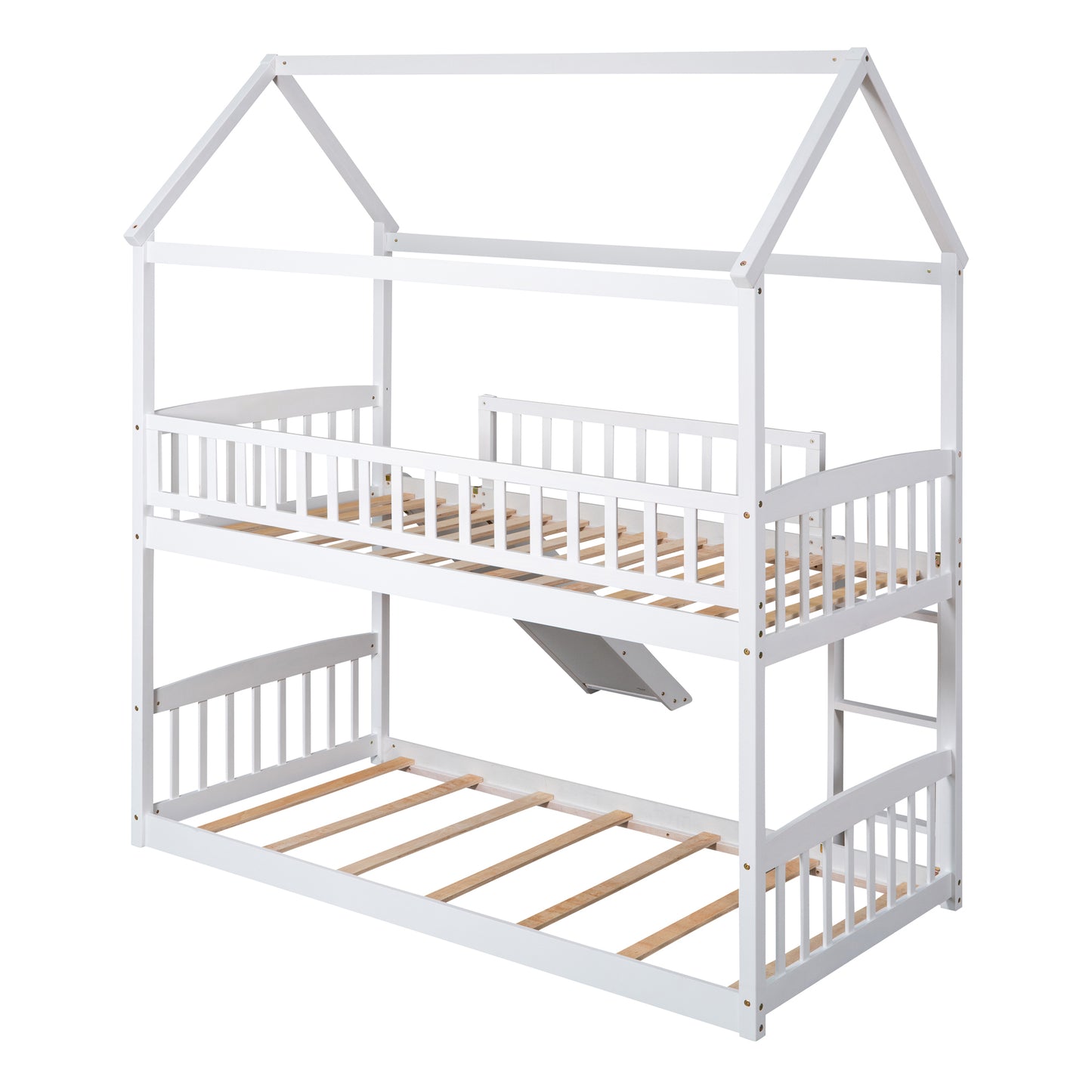 White Twin Over Twin Bunk Bed with Slide for House Design