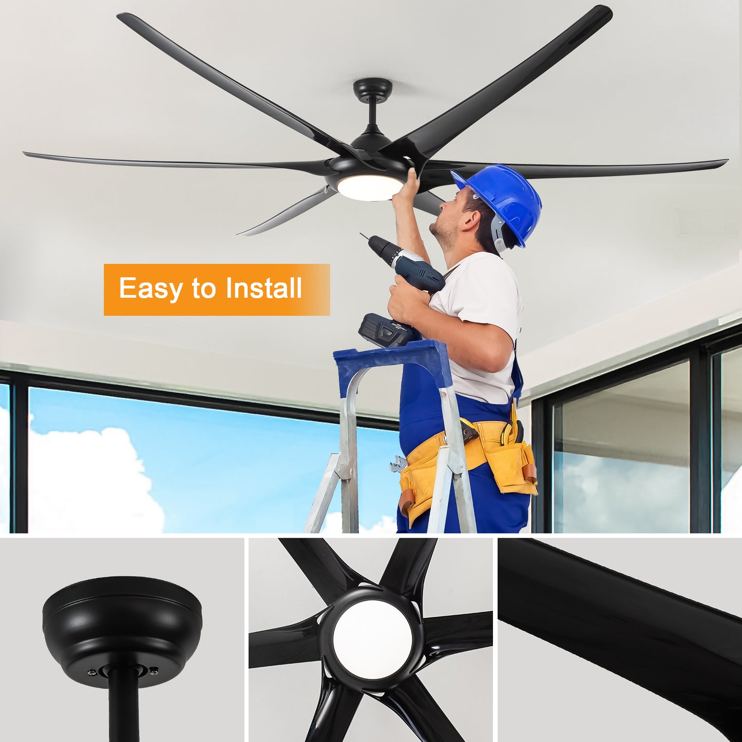 Ceiling Fan with Lights and Remote Control, 100 Size