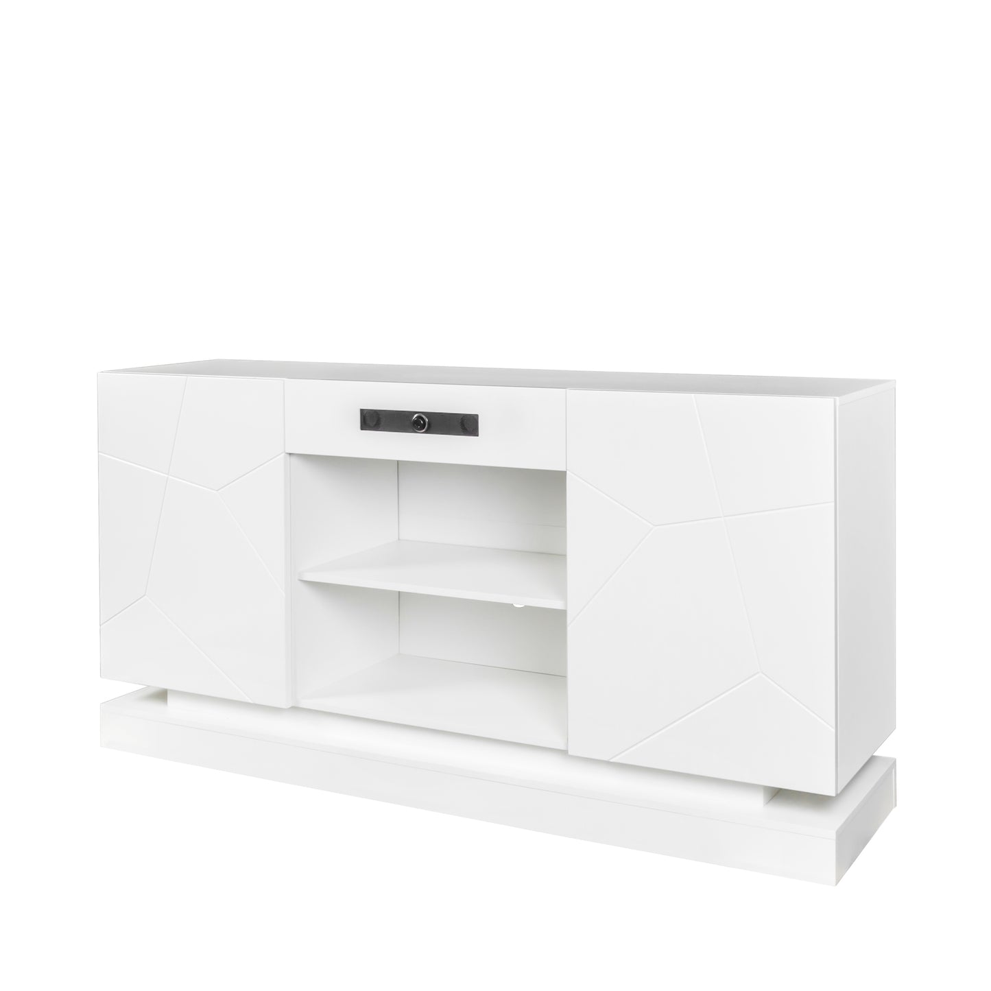 White TV Cabinet with Bluetooth Speaker and LED Lights, Modern Entertainment Stand with Storage Drawers