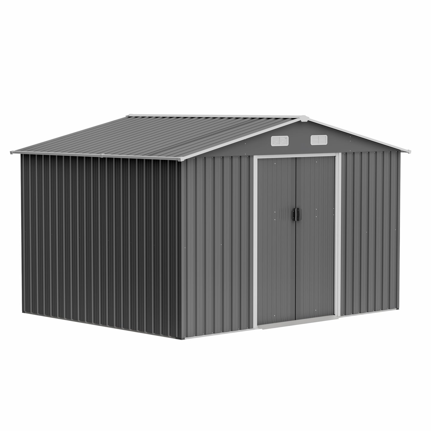 10X8 FT Outdoor Storage Shed, All Weather Metal Sheds with Metal Foundation & Lockable Doors, Tool Shed for Garden, Patio, Backyard, Lawn, Grey