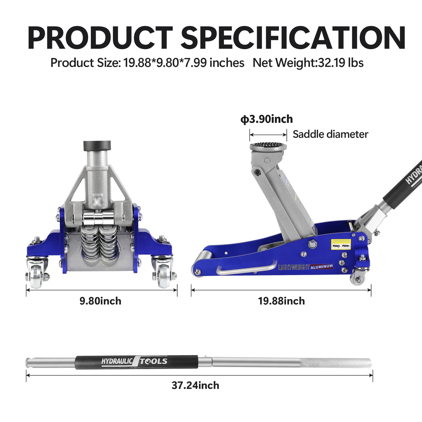 Hydraulic Racing Floor Jack, 1.5 Ton Capacity, Blue Aluminum and Steel Dual Piston Quick Lift Pump