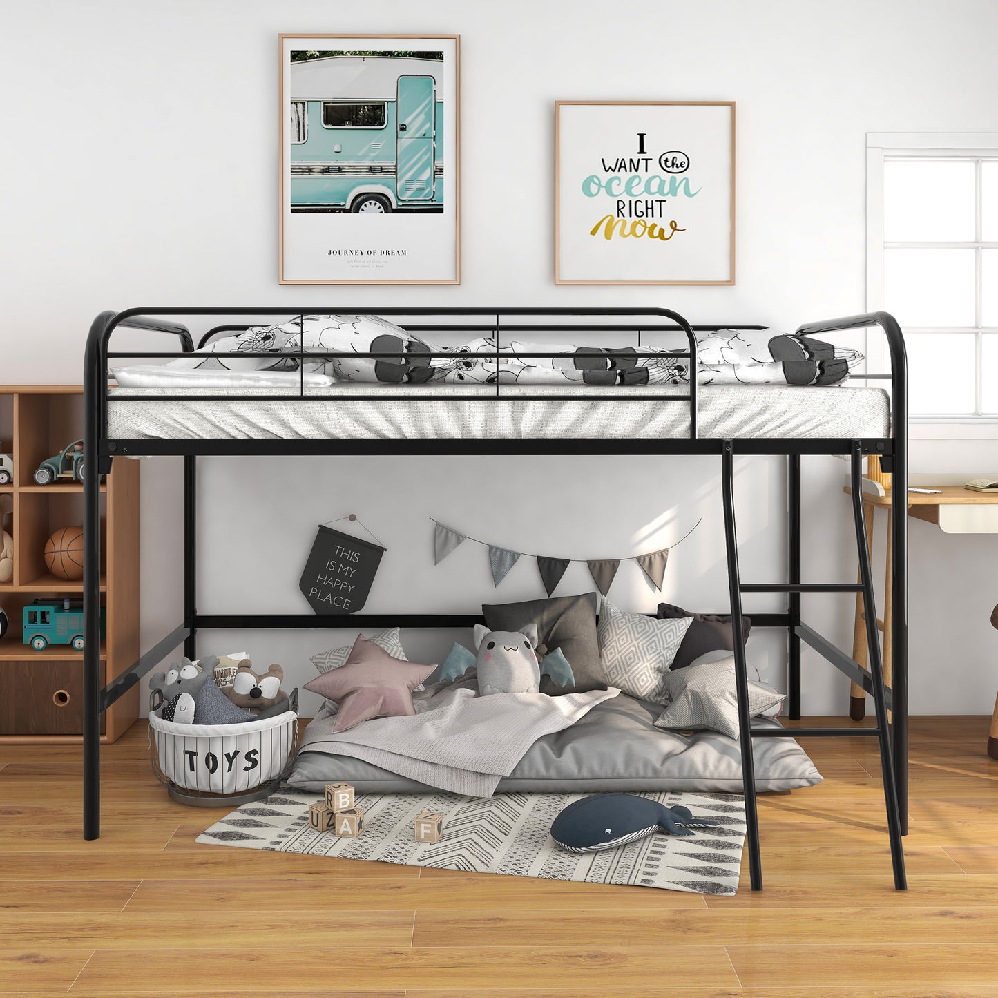 Metal Twin Loft Bed , Twin Size High Loft Bed Black