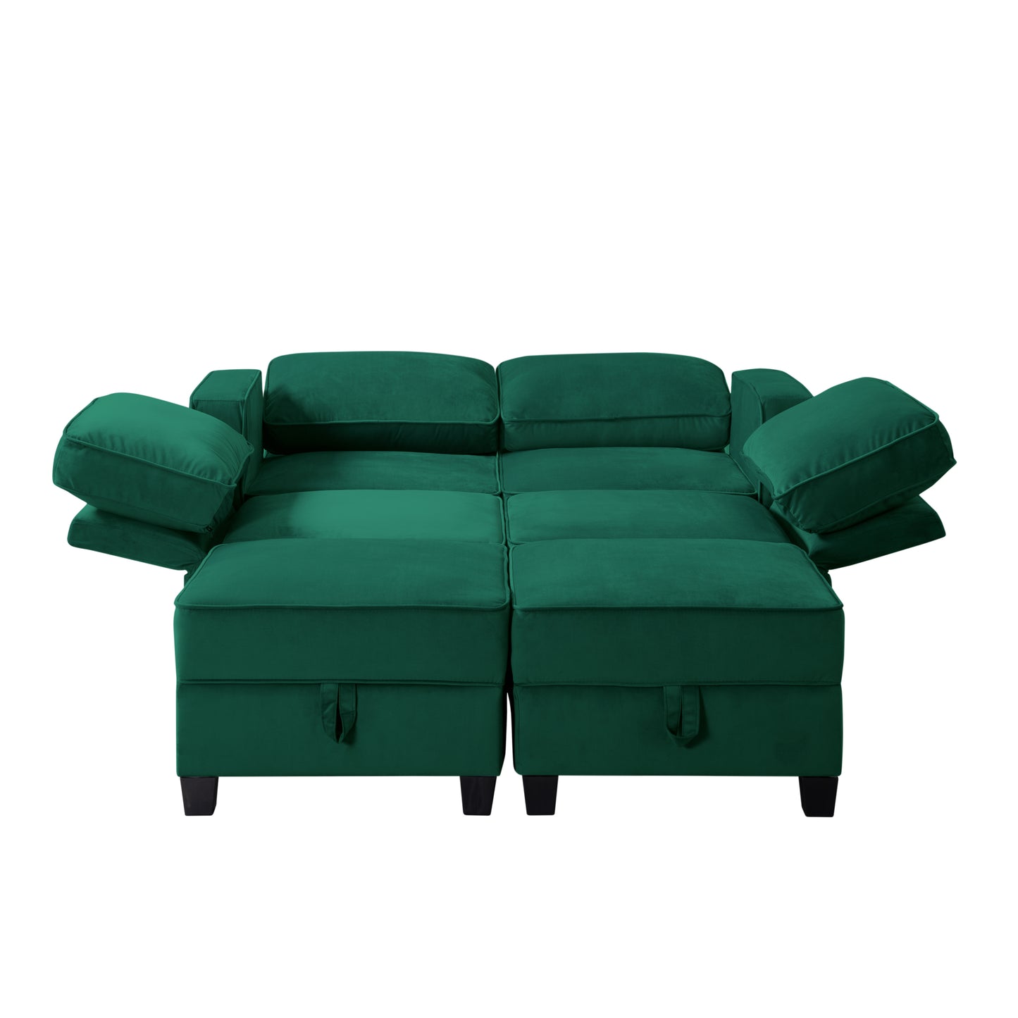 Modular Green Velvet Sectional Sofa with Ottoman and Hidden Storage