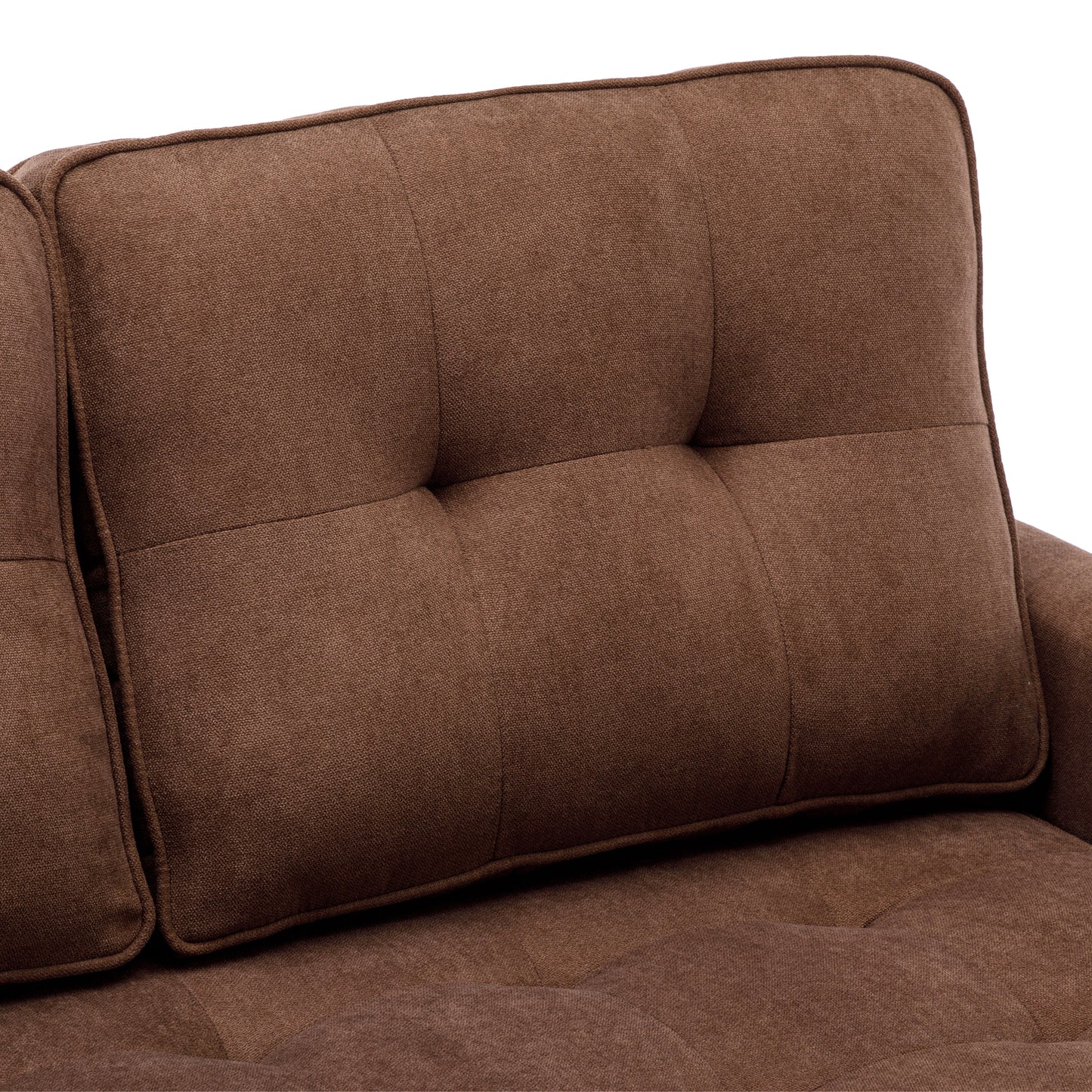 59.4 Pull-Out Loveseat Sofa Bed with Side Pocket, Brown Chenille Upholstered Couch