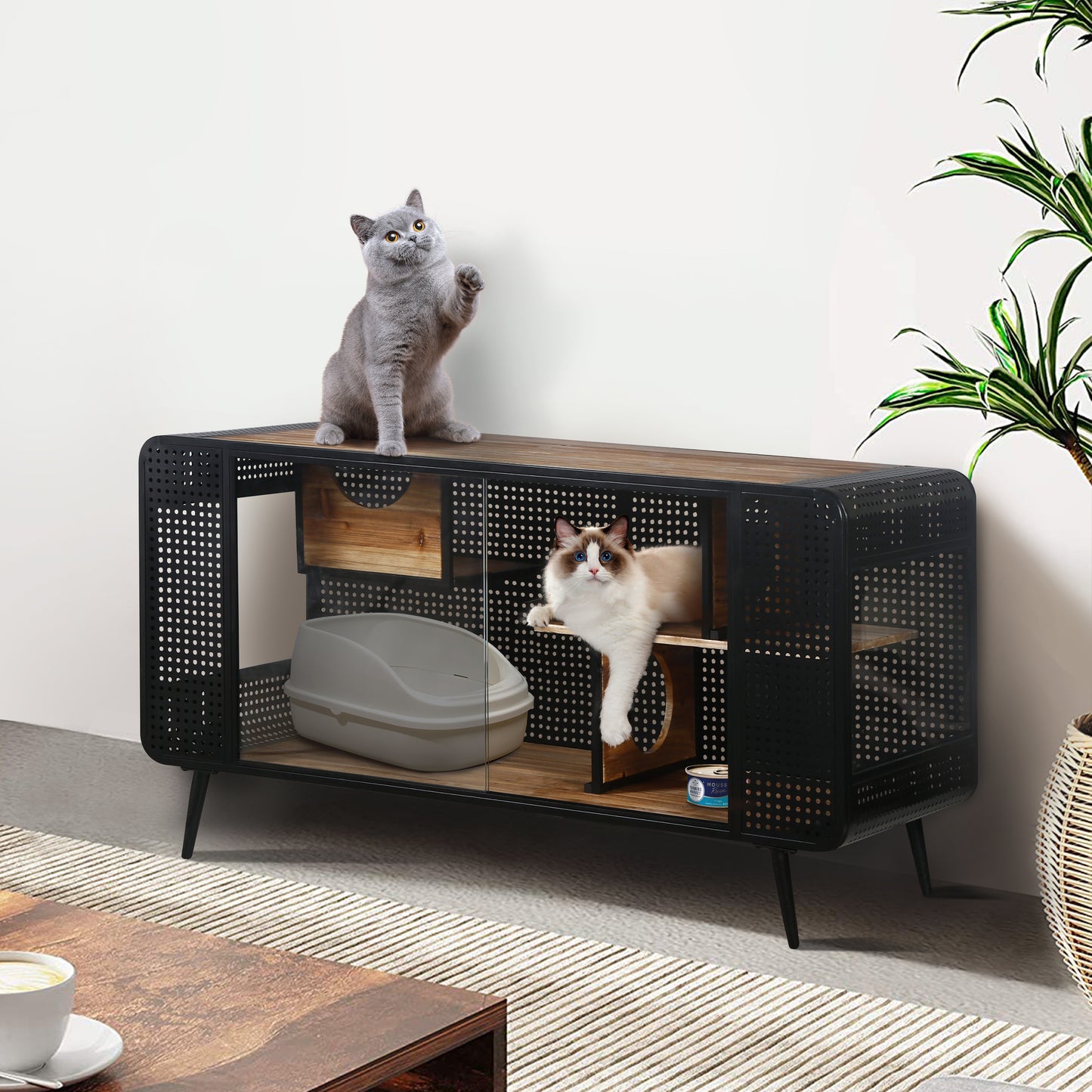 55.12 "Spacious Cat House with Tempered Glass, for Living Room, Hallway, Study and Other Spaces