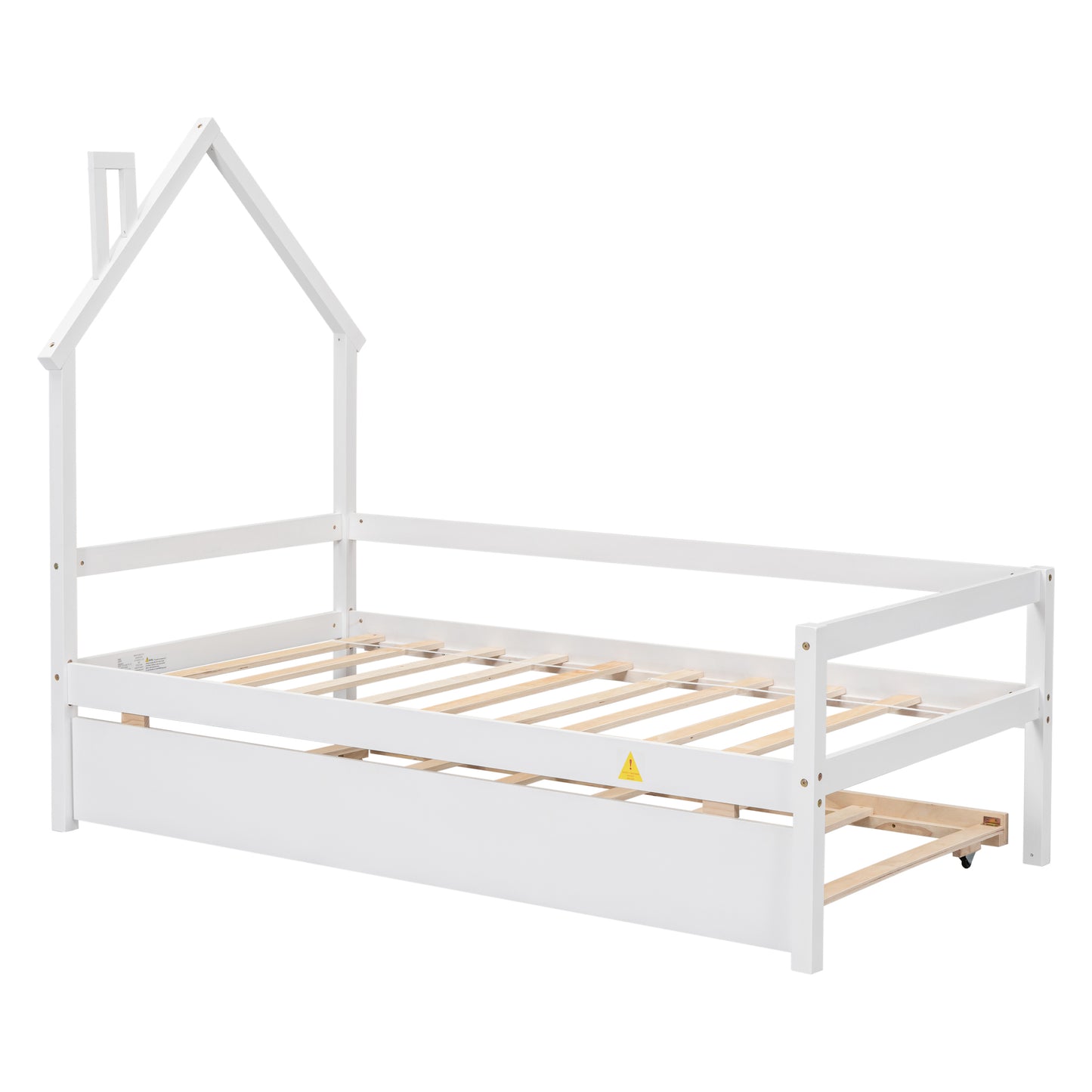 Twin Wooden Daybed with trundle, Twin House-Shaped Headboard  bed with Guardrails,White