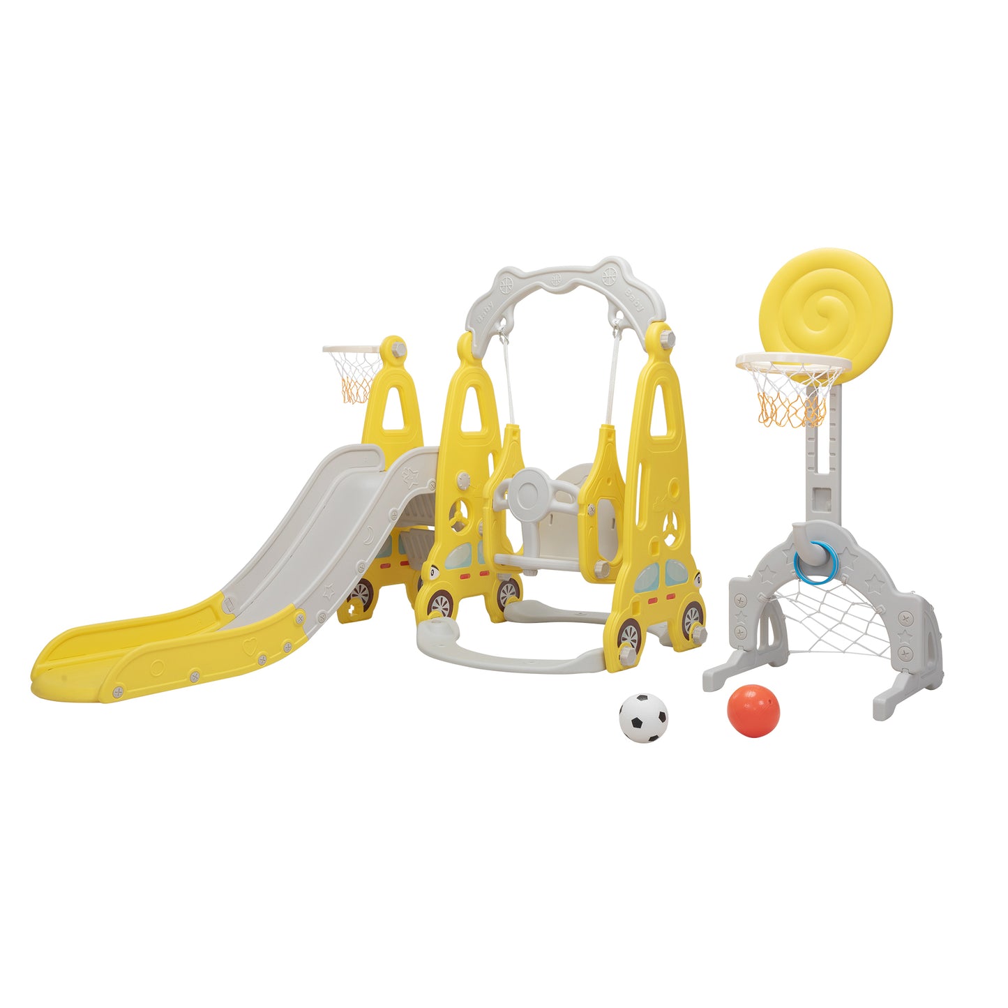 Versatile 5-in-1 Amusement Park Slide Car - Yellow and Gray