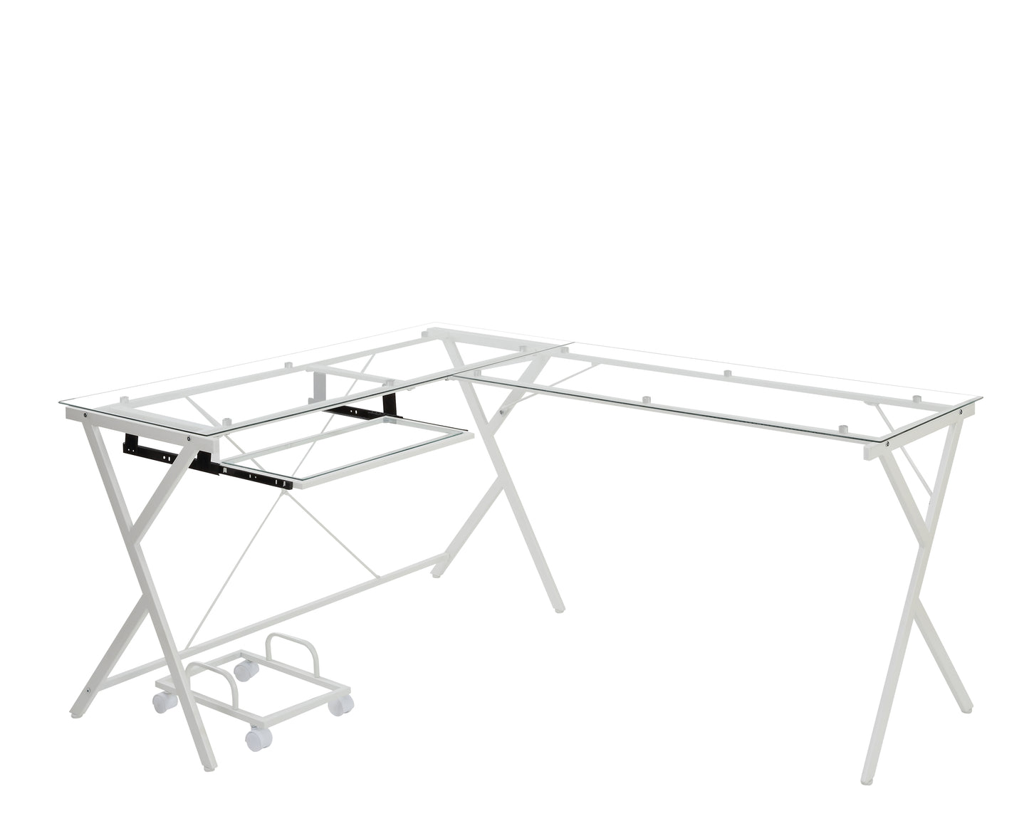 Modern Glass-Top L-Shape Computer Desk with White Finish