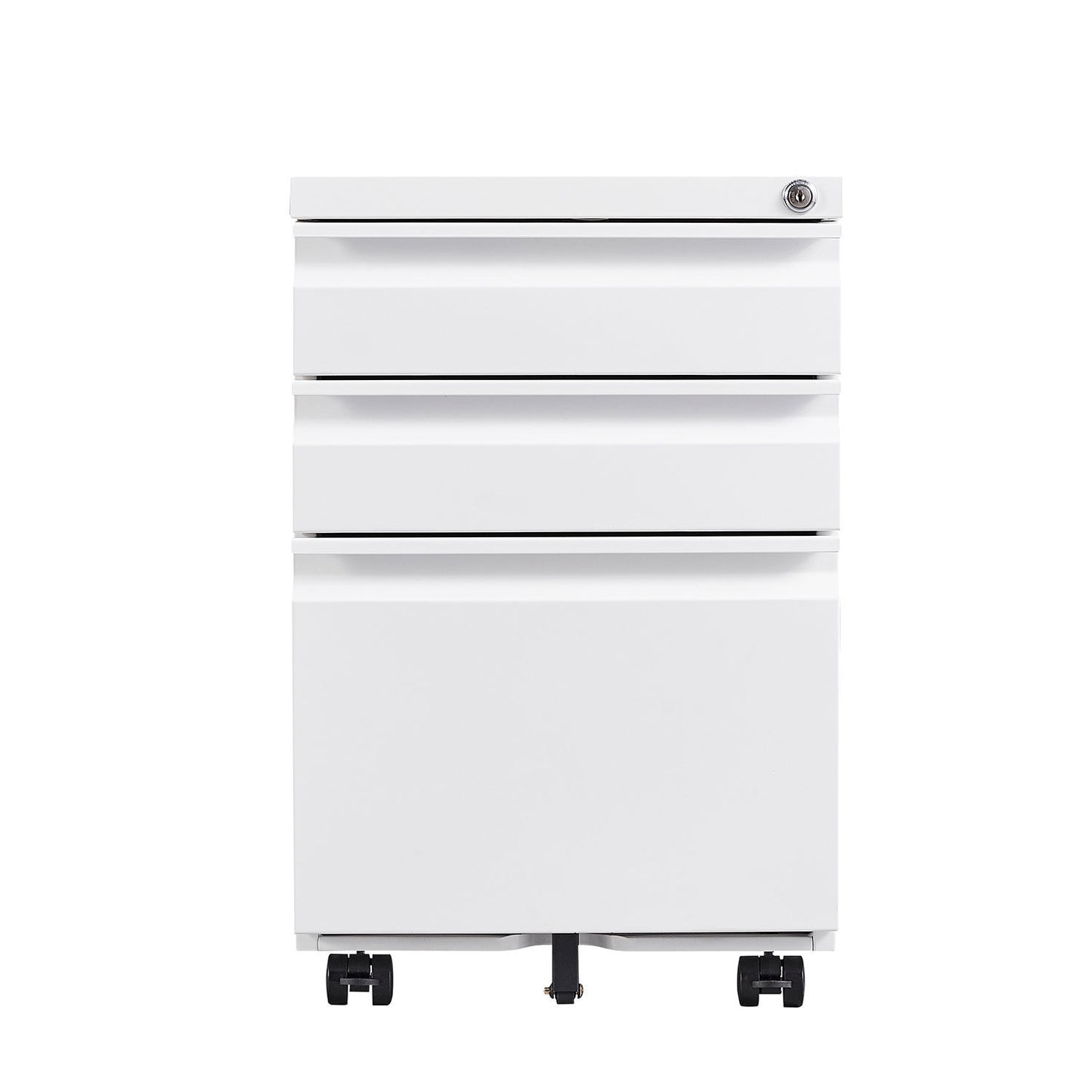 Mobile 3-Drawer Filing Cabinet with Lock, White Metal Office Storage for Legal/Letter Size Files