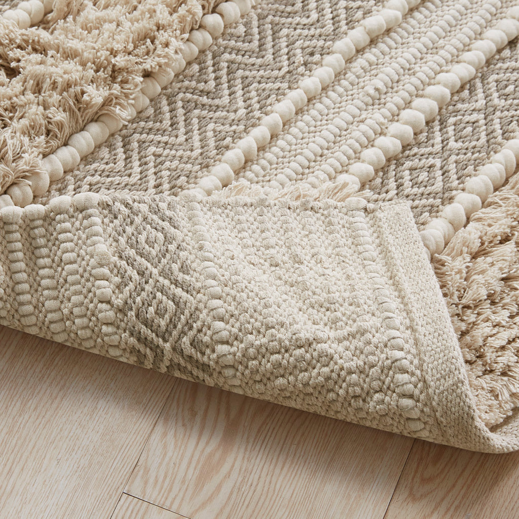 Boho Handwoven Stripe Bath Rug with Textured Natural Design