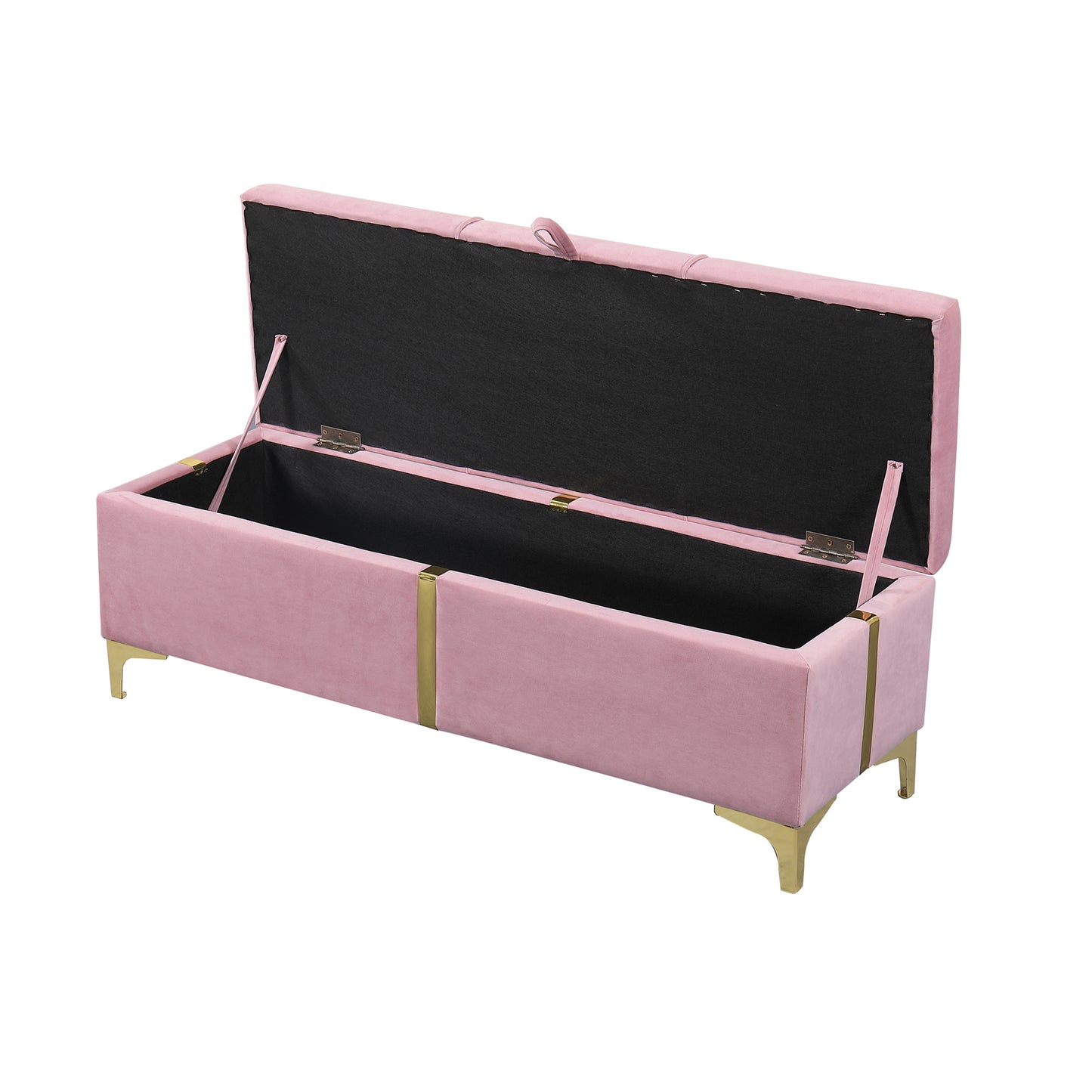 Elegant Upholstered Storage Ottoman,Storage Bench with Metal Legs for Bedroom,Living Room,Fully Assembled Except Legs,Pink